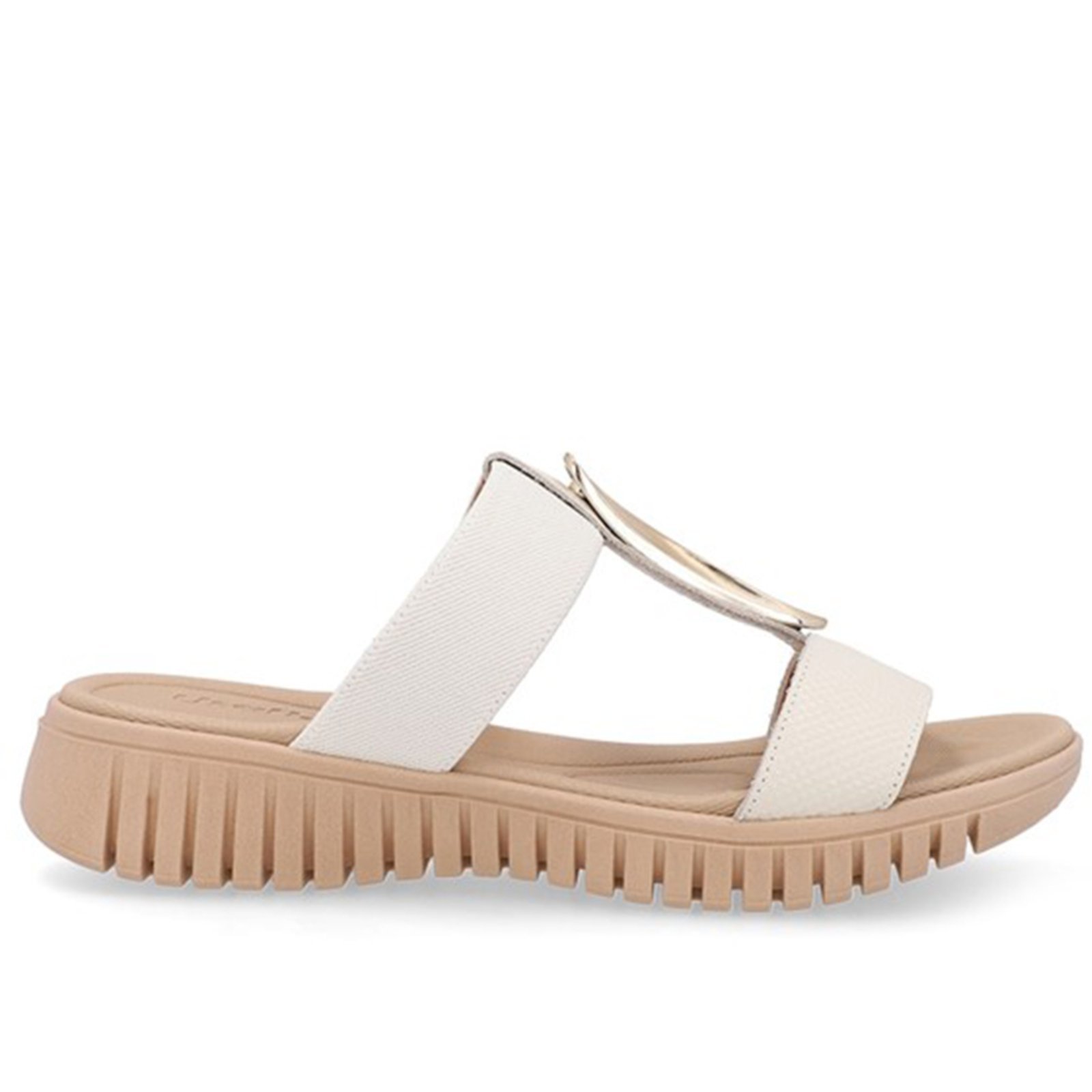 Tamanco Salto Baixo Couro Enfeite Dourado Usaflex Marfim – 002