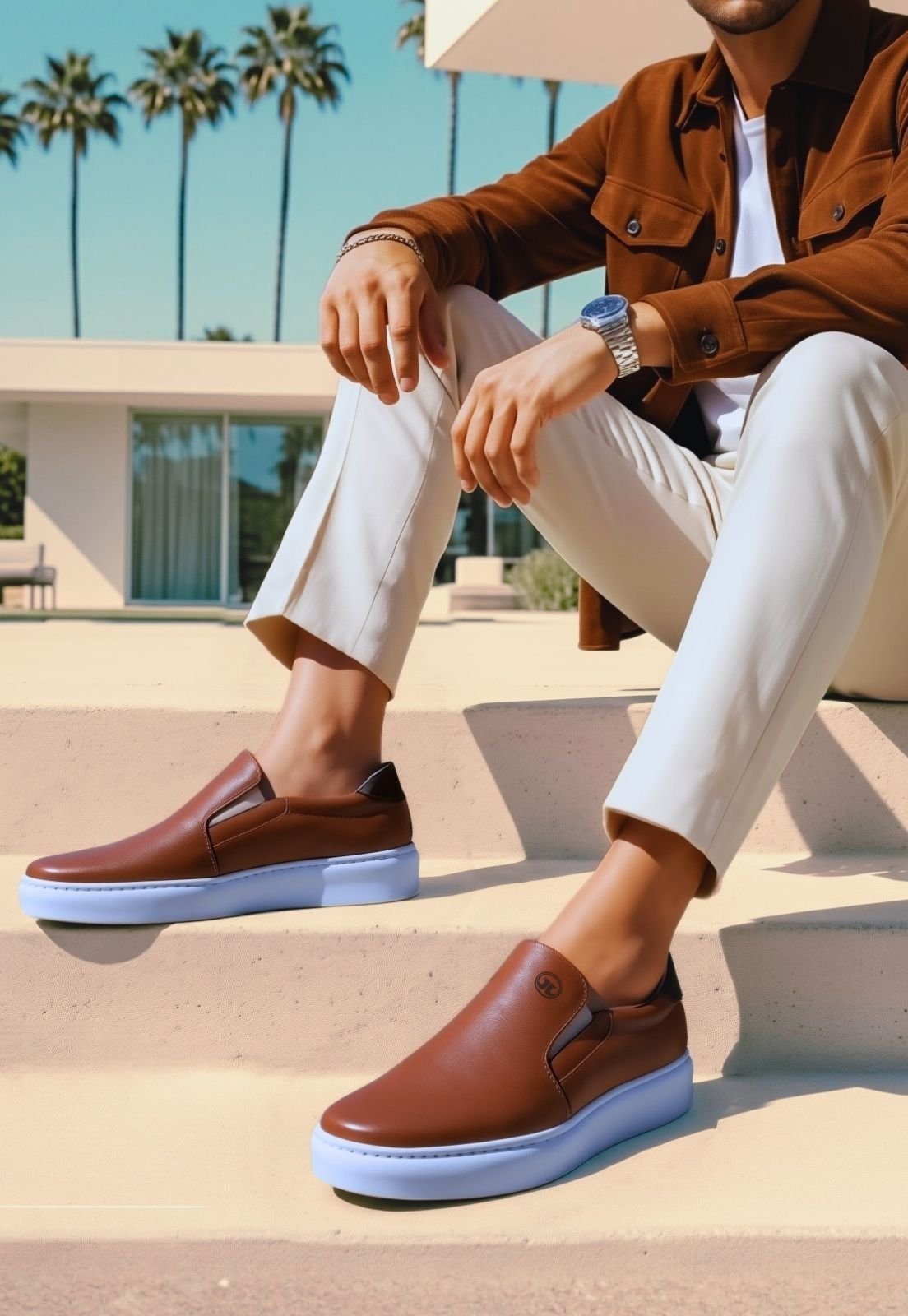 Slip On Masculino de Couro Tênis Casual Clube do Sapato de Franca DFT Strike Castor