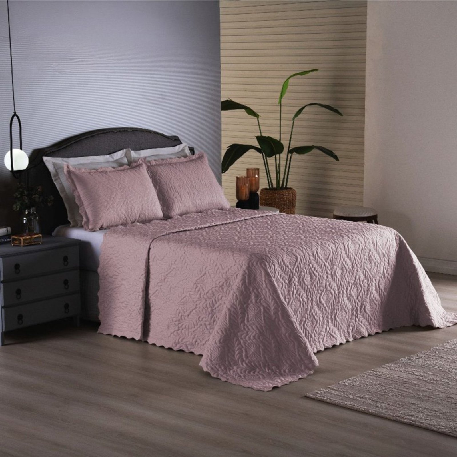 Cobre Leito Colcha Sensação King 3 Peças Matelassê - Rosê