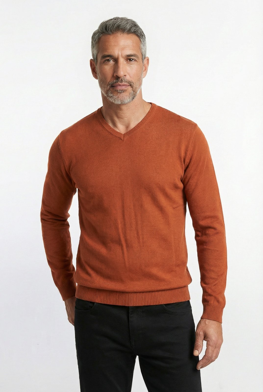 Suéter masculino gola v de malha 50001 - Terracota
