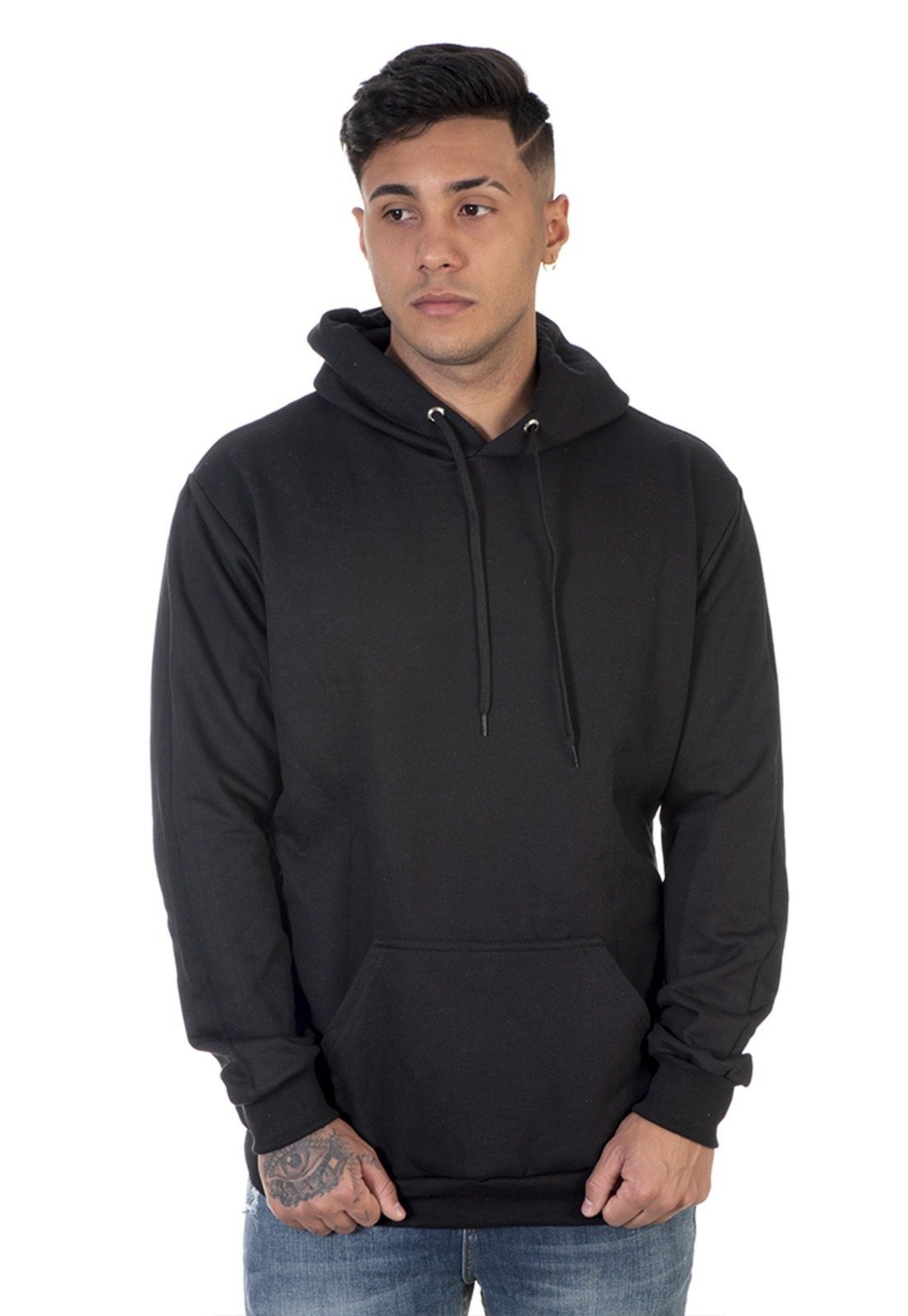 Moletom Masculino Lavini Canguru Blusa De Frio liso Com Capuz Preto
