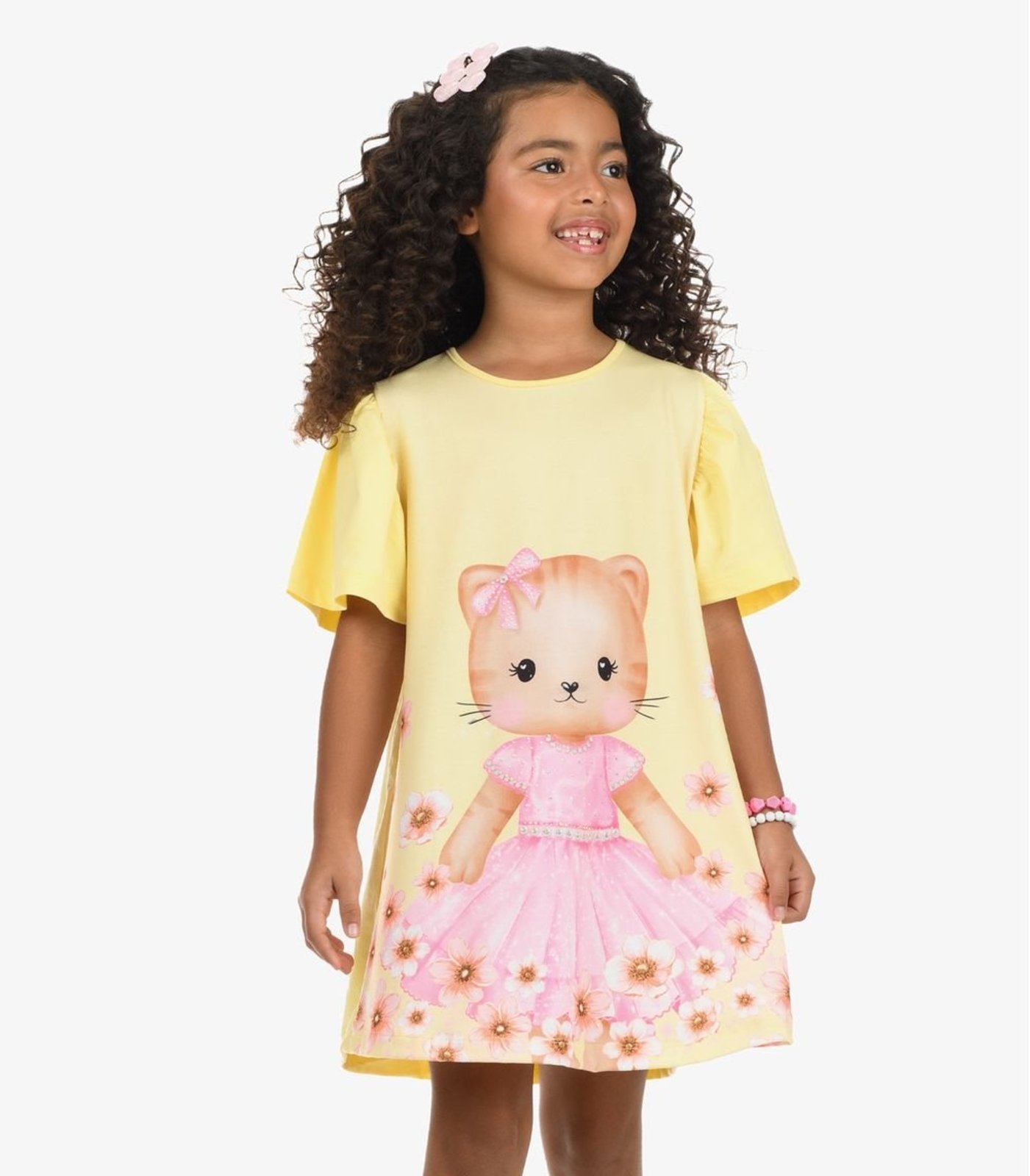 Vista 2 Infantil - Vestido Poly Flex Touch - Meia Malha Rovi Rovitex Kids amarelo