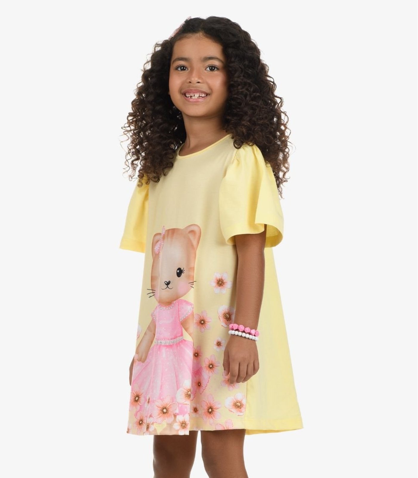 Vista 3 Infantil - Vestido Poly Flex Touch - Meia Malha Rovi Rovitex Kids amarelo