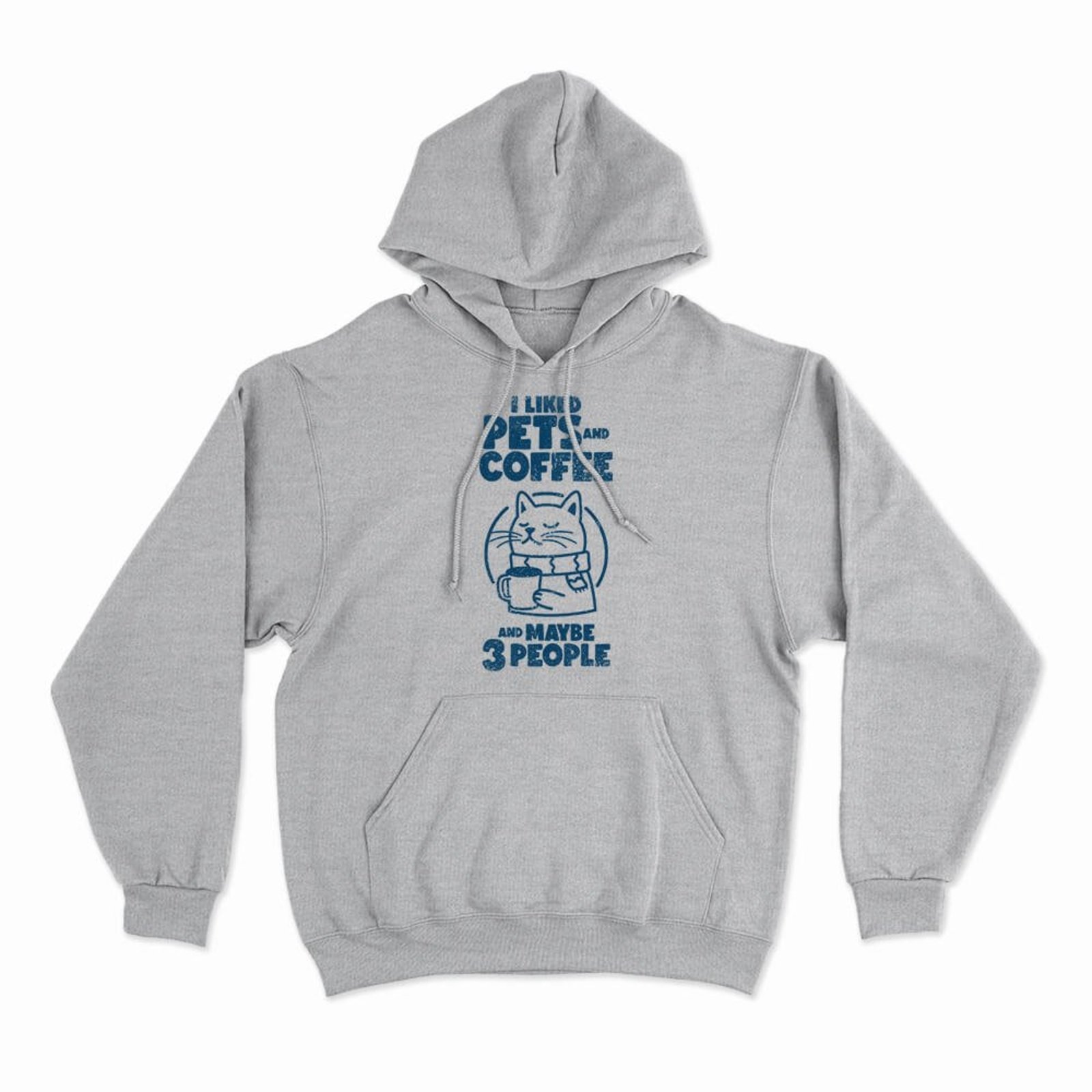 Moletom Com Capuz I Liked Pets And Coffee - Mescla Cinza - Casual - Studio Geek