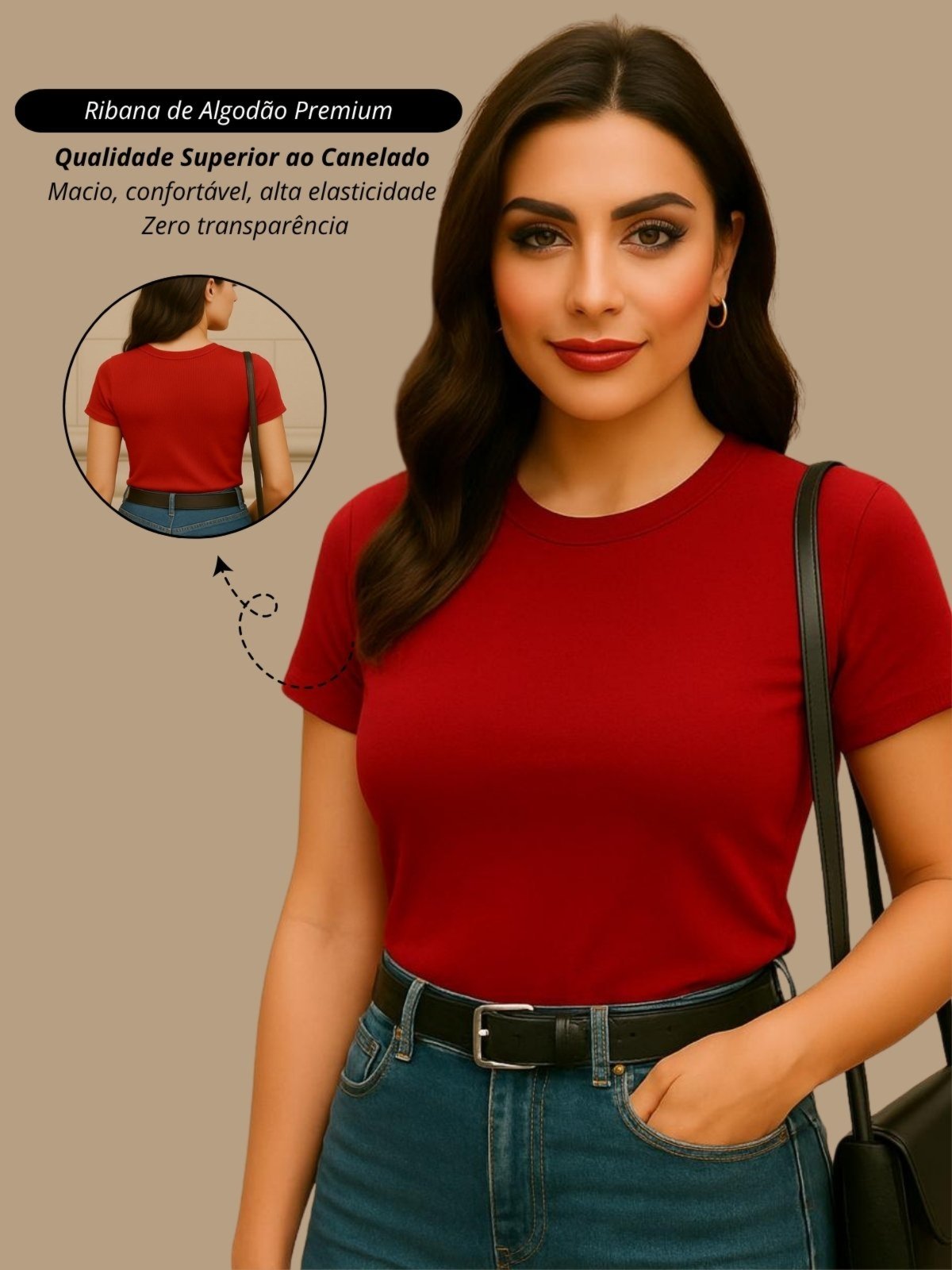 blusa feminina camiseta casual vermelho basica ribana canelado algodão premium