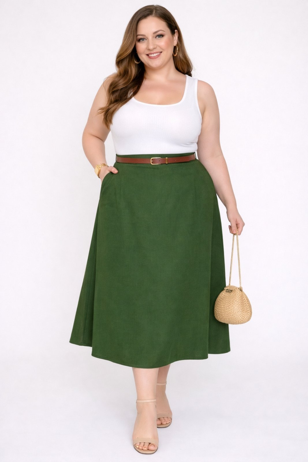 Saia Midi D Bell Outlet Fashion Plus Size Lisa Verde