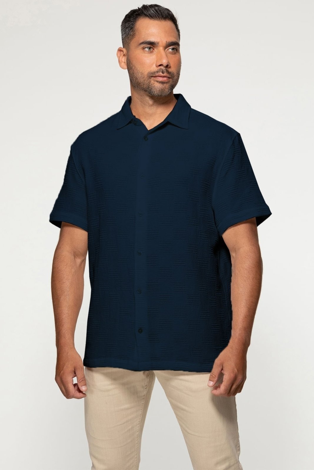 Camisa Guess Manga Curta Maquinetada Azul Escuro