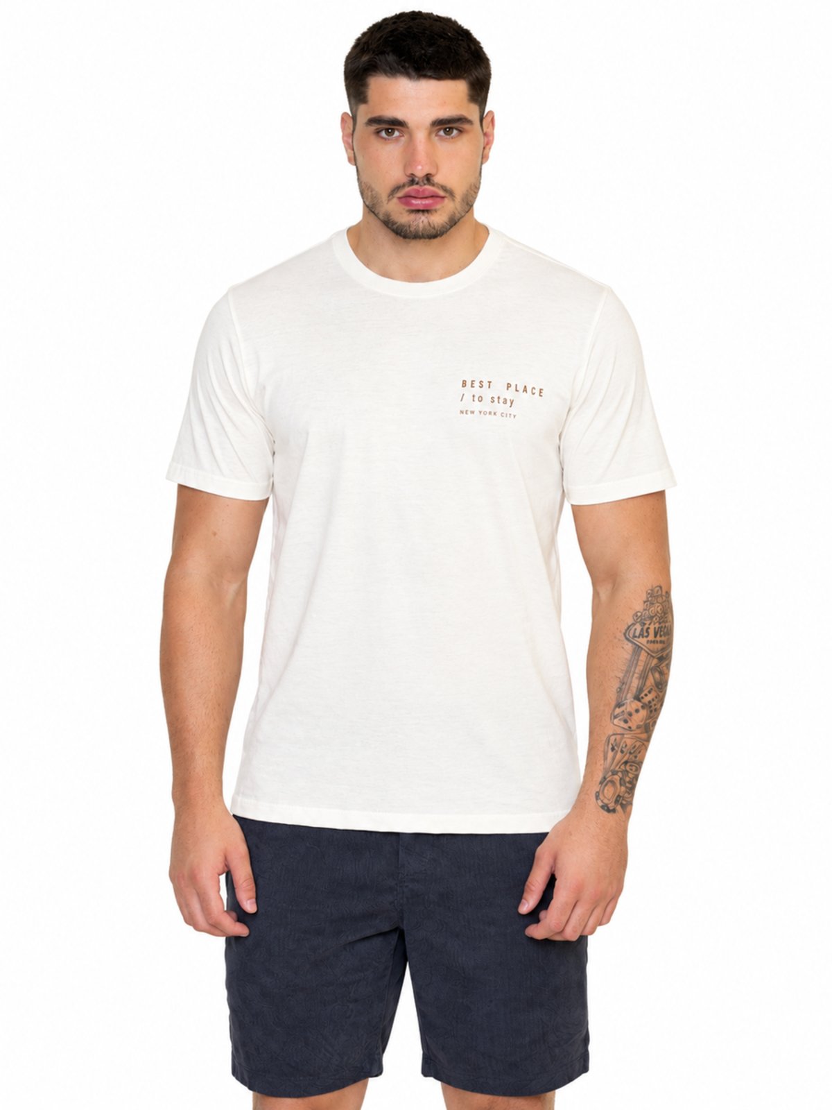 Camiseta Masculina Básica Best Place New York City Manga Curta OFF WHITE