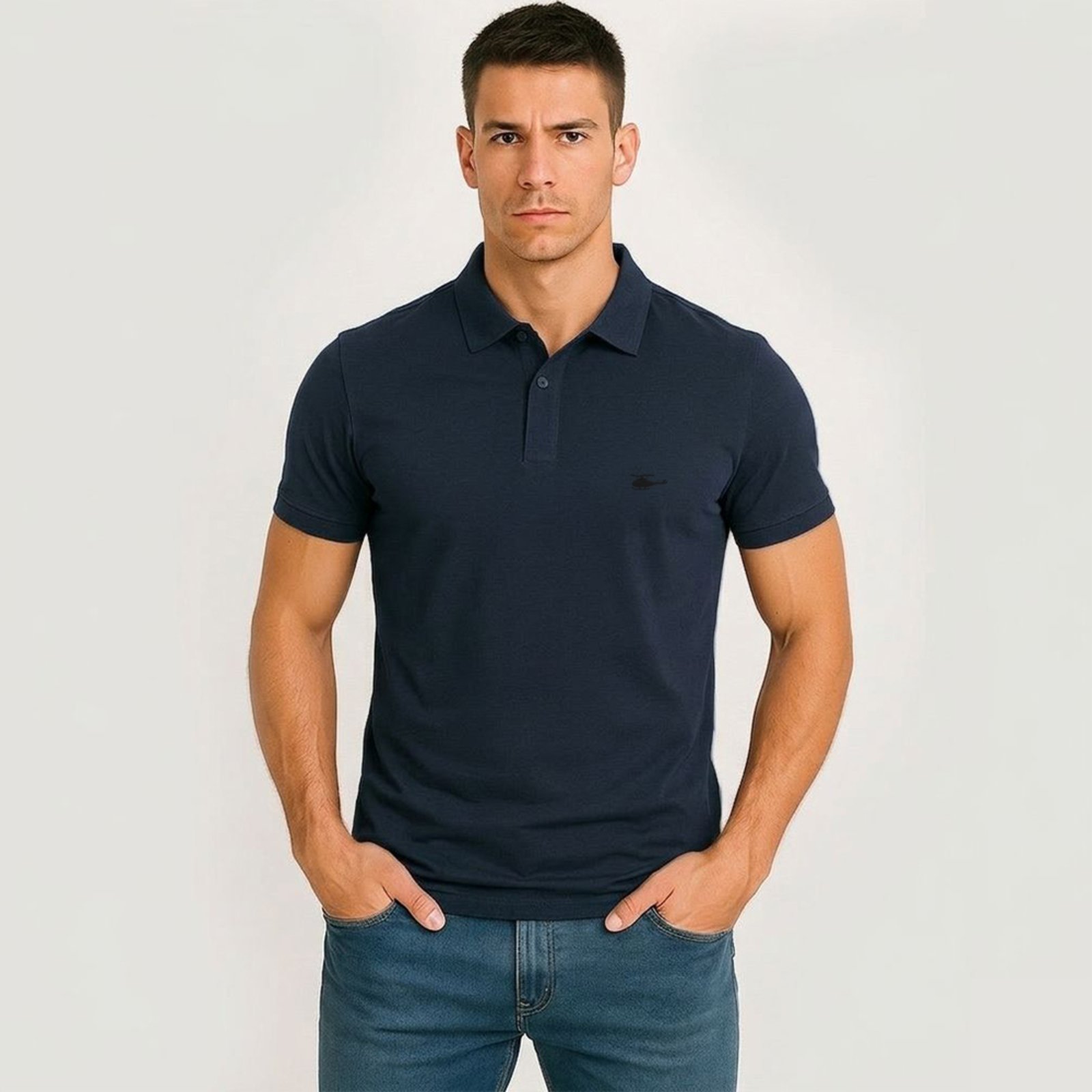 Camiseta Polo Masculina Básica Sallo Premium Azul