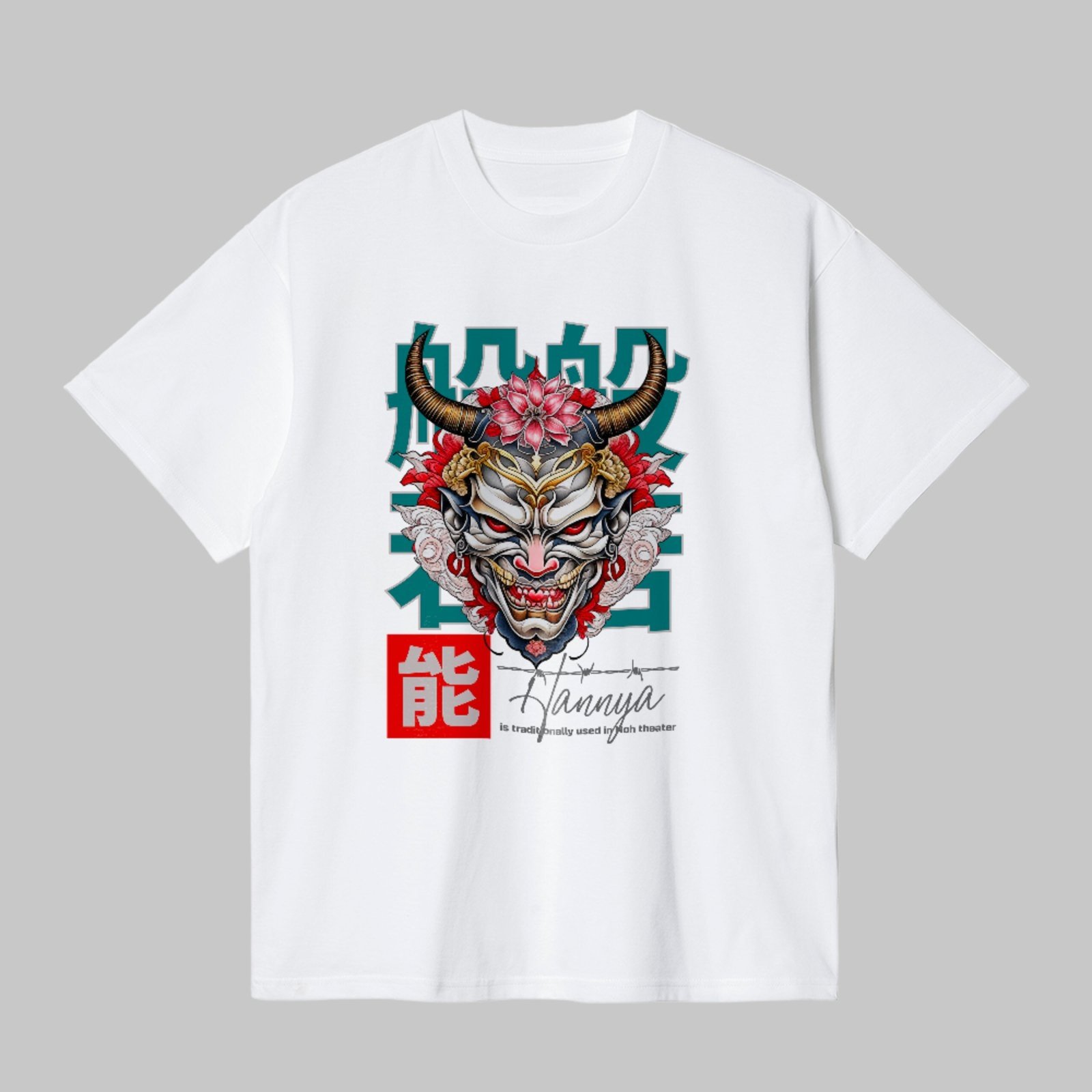 Camiseta Básica Hannya Samurai Arte Oriental Japonesa Unissex Branco