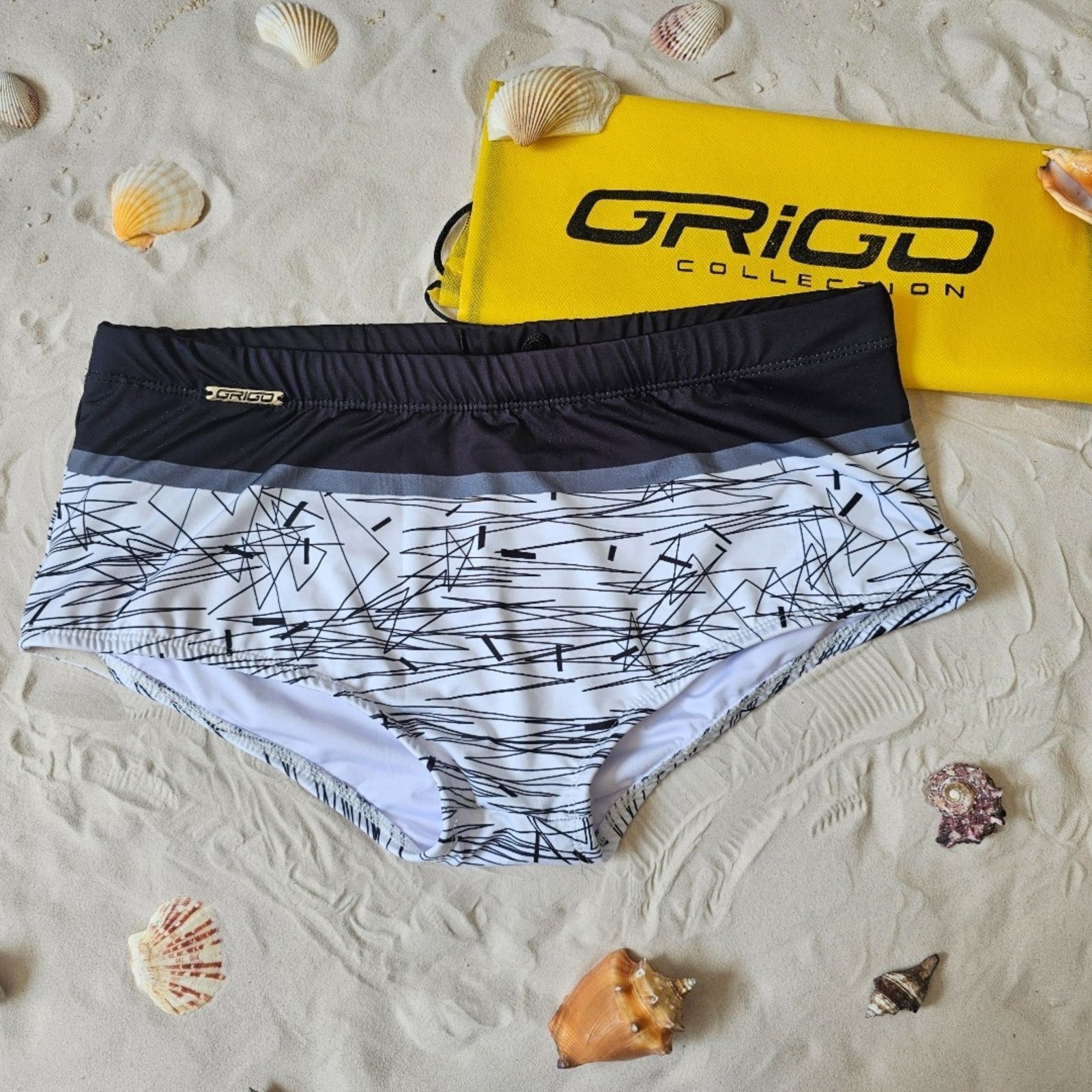 Vista 3 Sunga Boxer Grigo Collection Scribble Preta branco branco