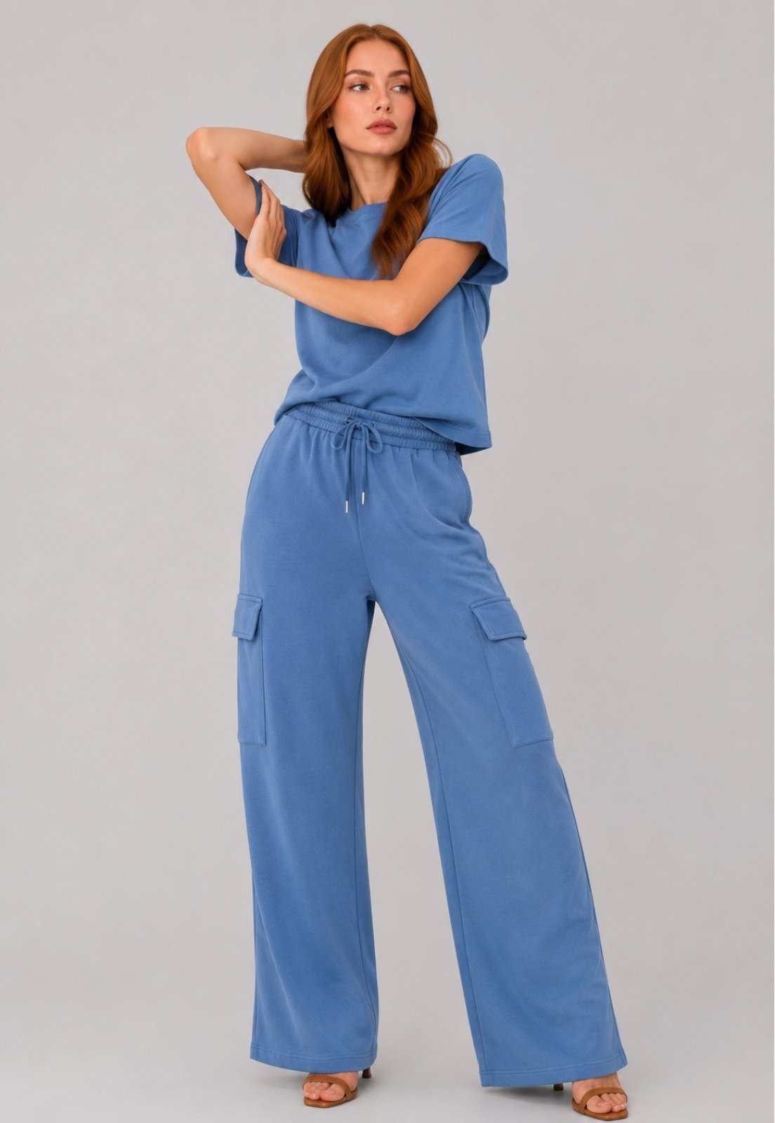 Conjunto de Moletinho Premium Oversized com Wide Leg Salvatore Azul