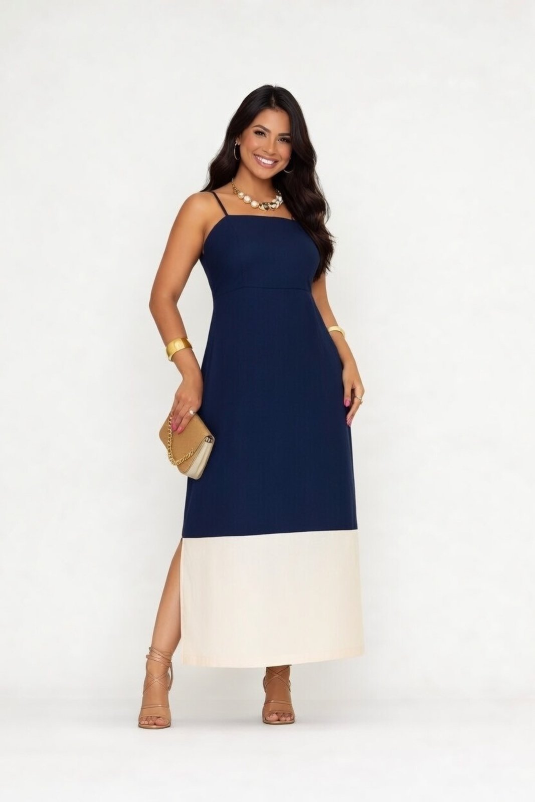 Vestido Longo D Bell Outlet Fashion com Alças Finas Azul