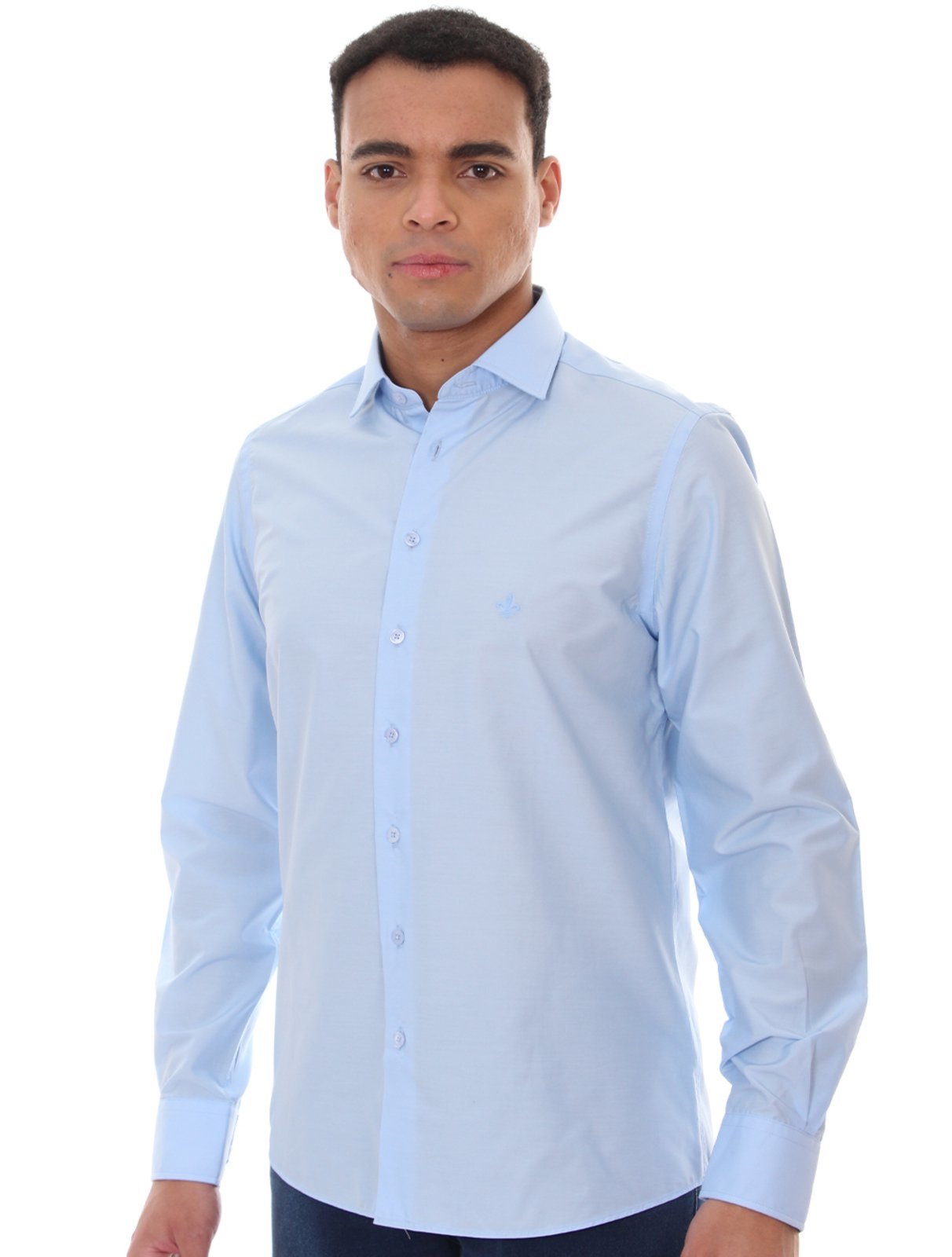 Camisa Dudalina Masculina Slim Tricoline Lisa Azul Médio