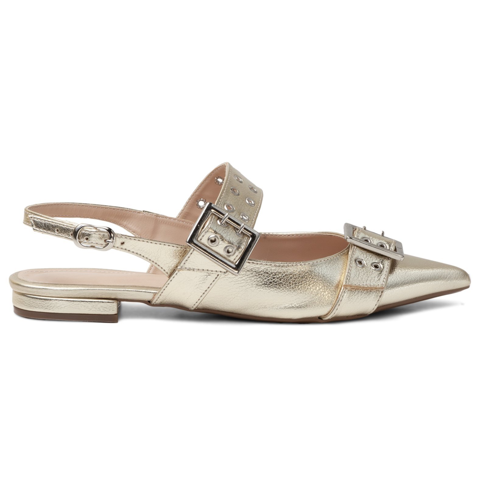 Vista 3 Sapatilha Slingback Rasteira Feminina Bico Fino Ouro Casual 183010 dourado dourado