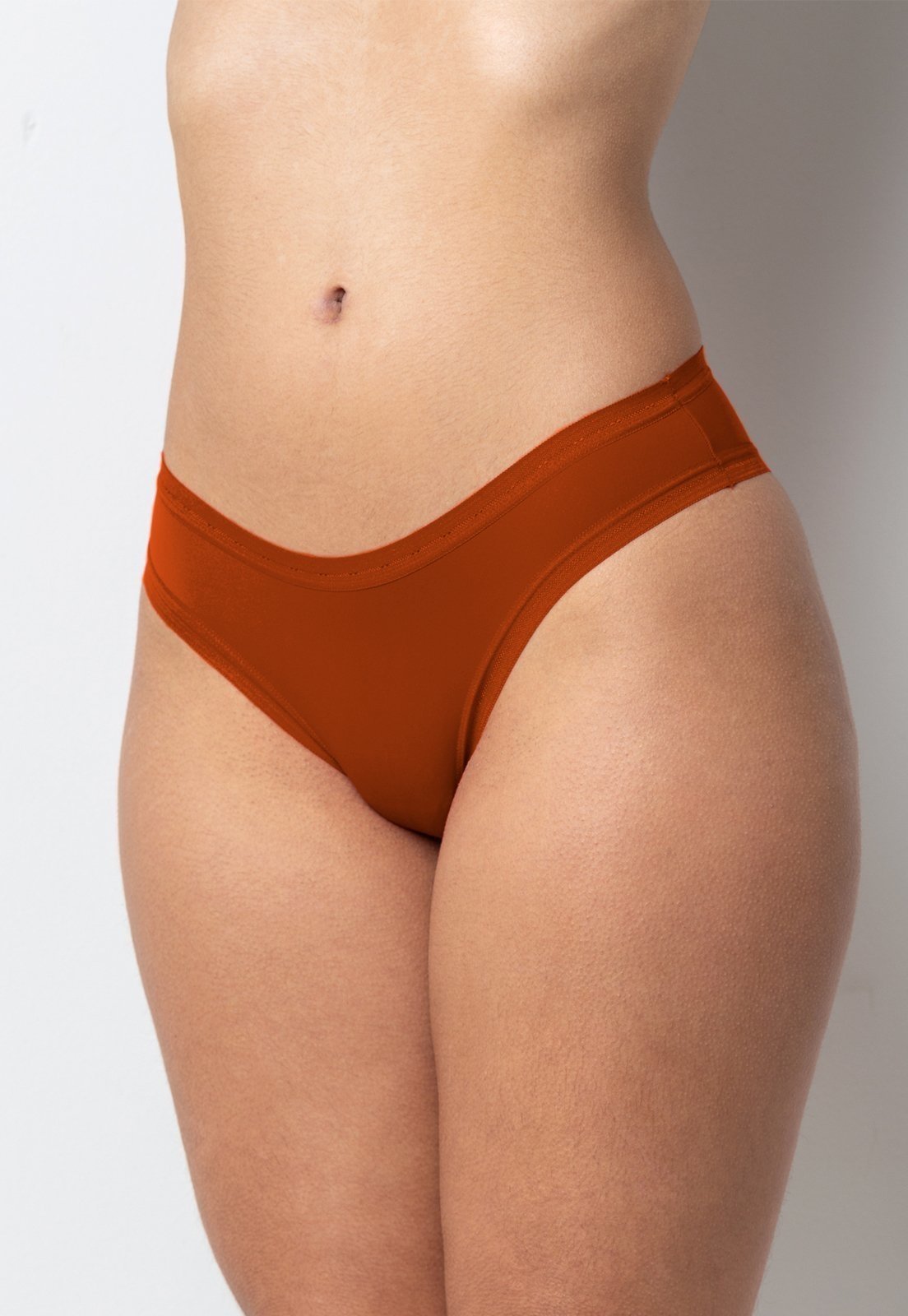 Vista 2 Calcinha Gabi Lingerie Tanga Básica Lisa Microfibra Poliamida Conforto Terracota laranja Gabi Lingerie laranja