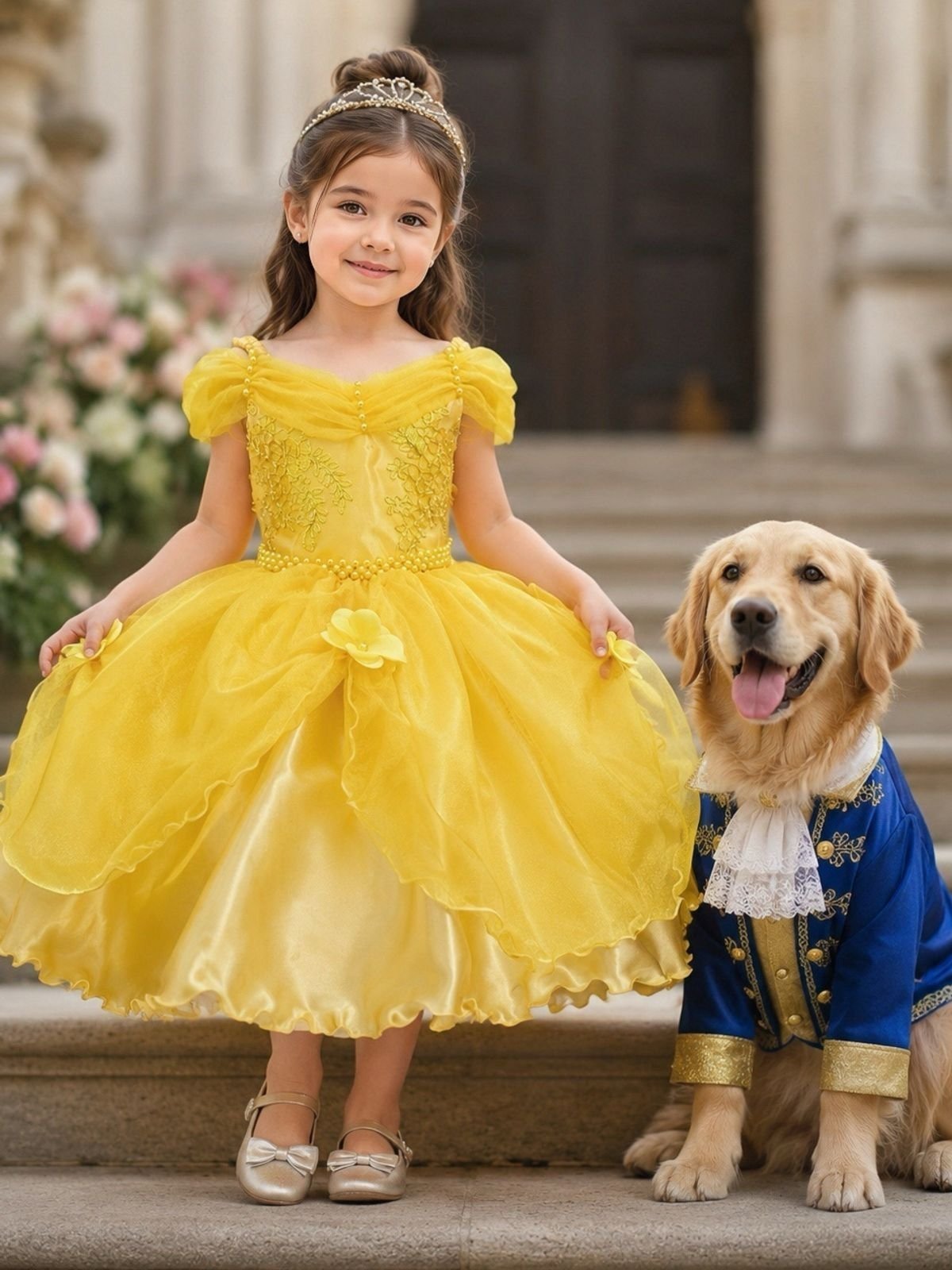 Infantil - Vestido Fantasia Princesa Amarelo Aniversário Temático Luxo