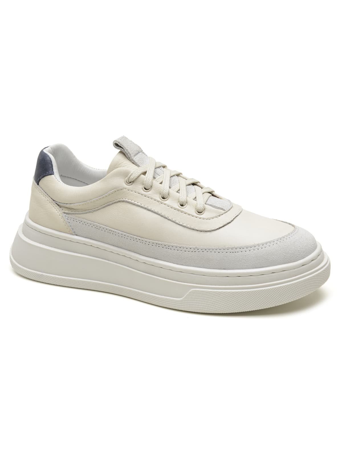 Tênis Casual Masculino Couro Sola Alta Branca Conforto Leve Nude