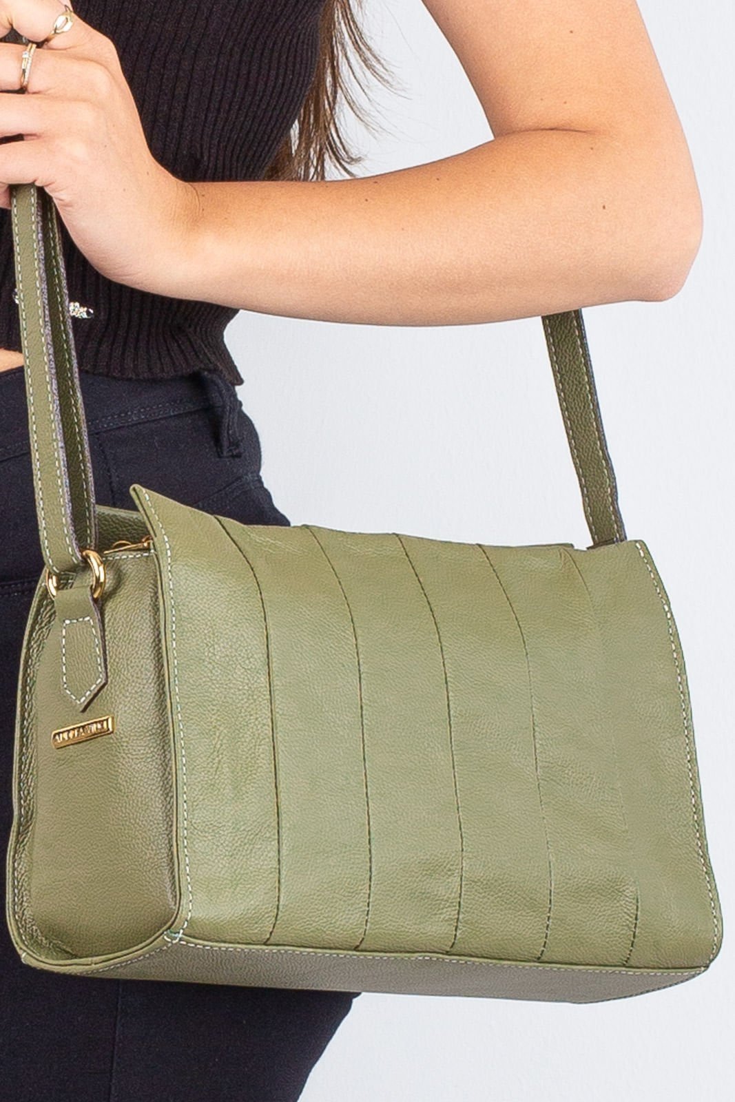 Bolsa de couro liso tiracolo Barbara - Verde