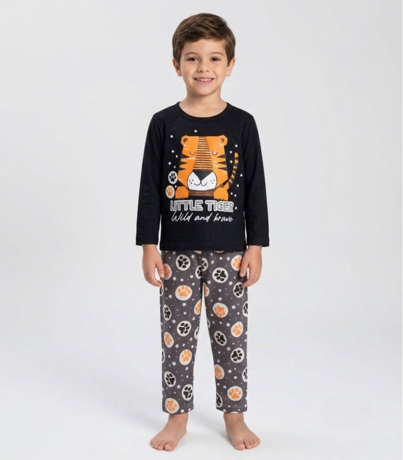 Pijama Menino Manga Longa Meia Malha Kappes Preto