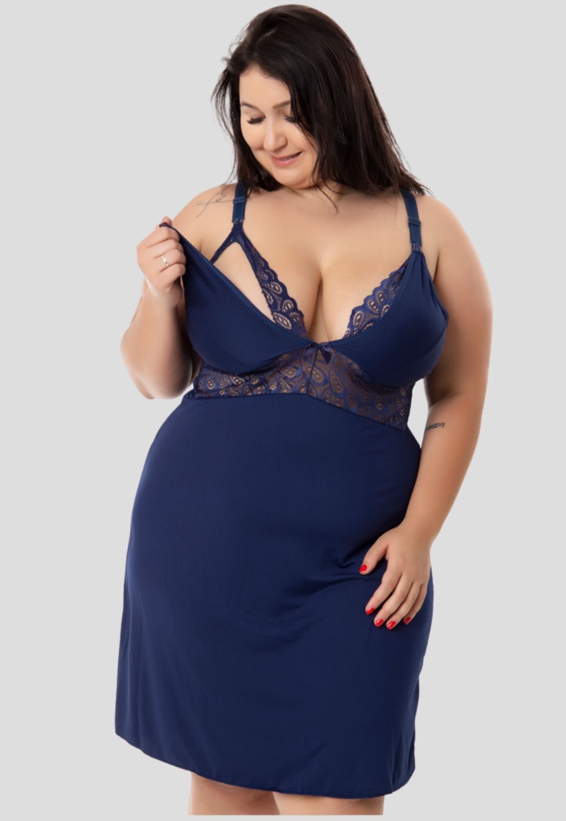 Camisola Amamentação Plus Size Pós Parto Gestante – Azul Marinho