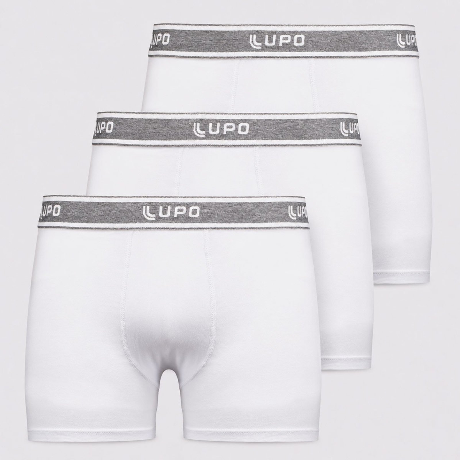 Kit 3 Cuecas Boxer Lupo Basic Algodão com Elastano Branca