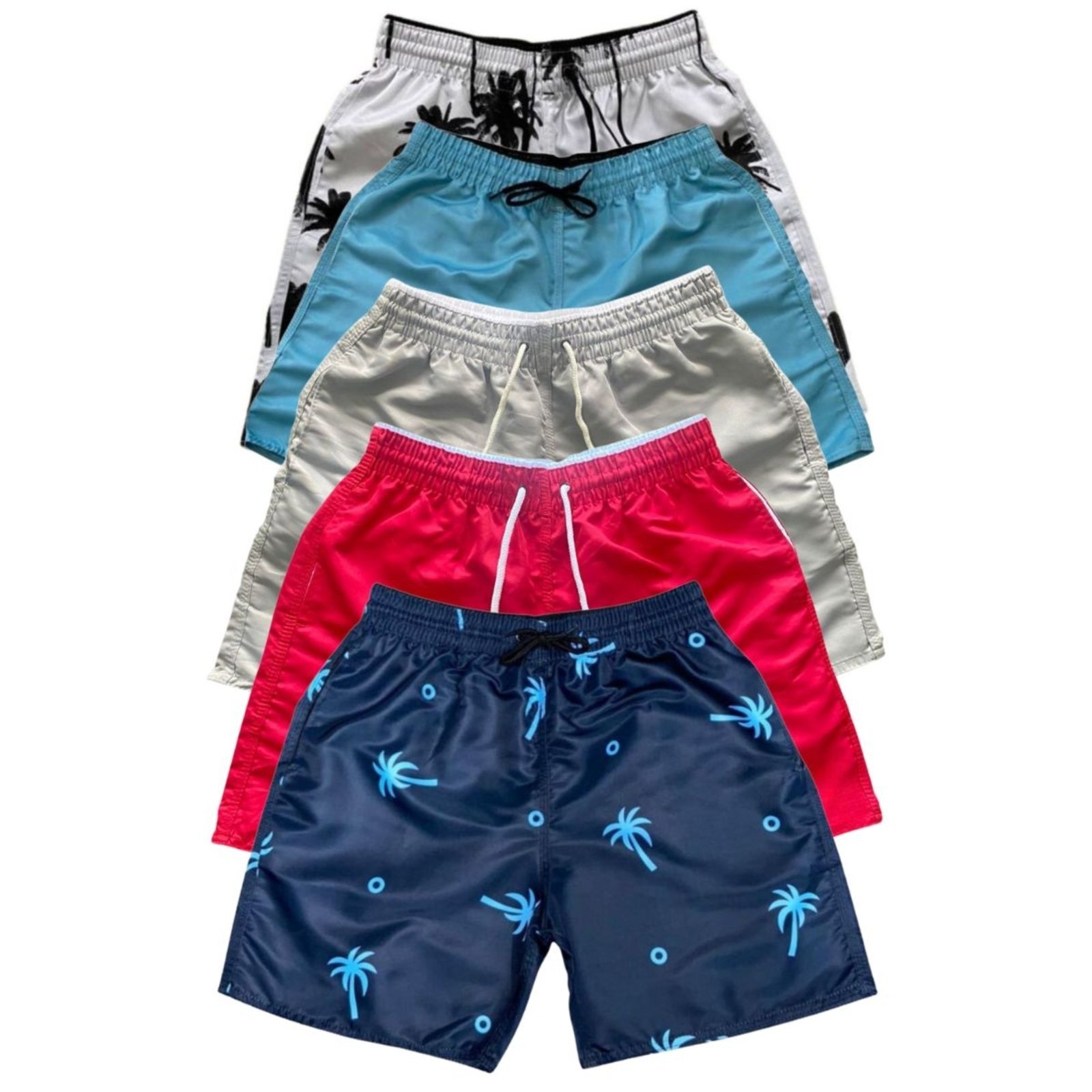 Kit 5 Bermudas Tactel Moda Praia Masculina Com Bolsos08