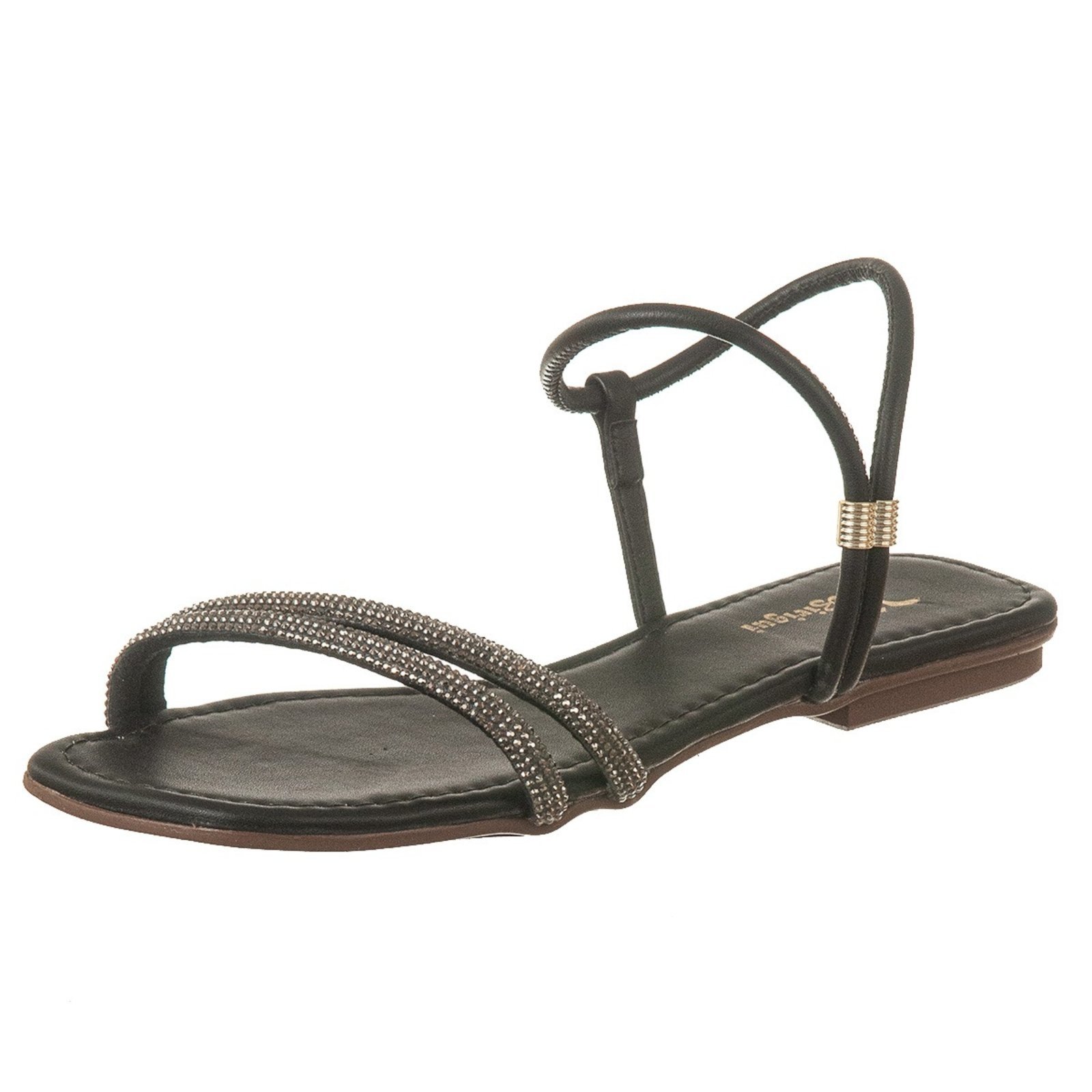 Sandália Feminina Rasteira C/ Brilhos Strass Moda Conforto Preto