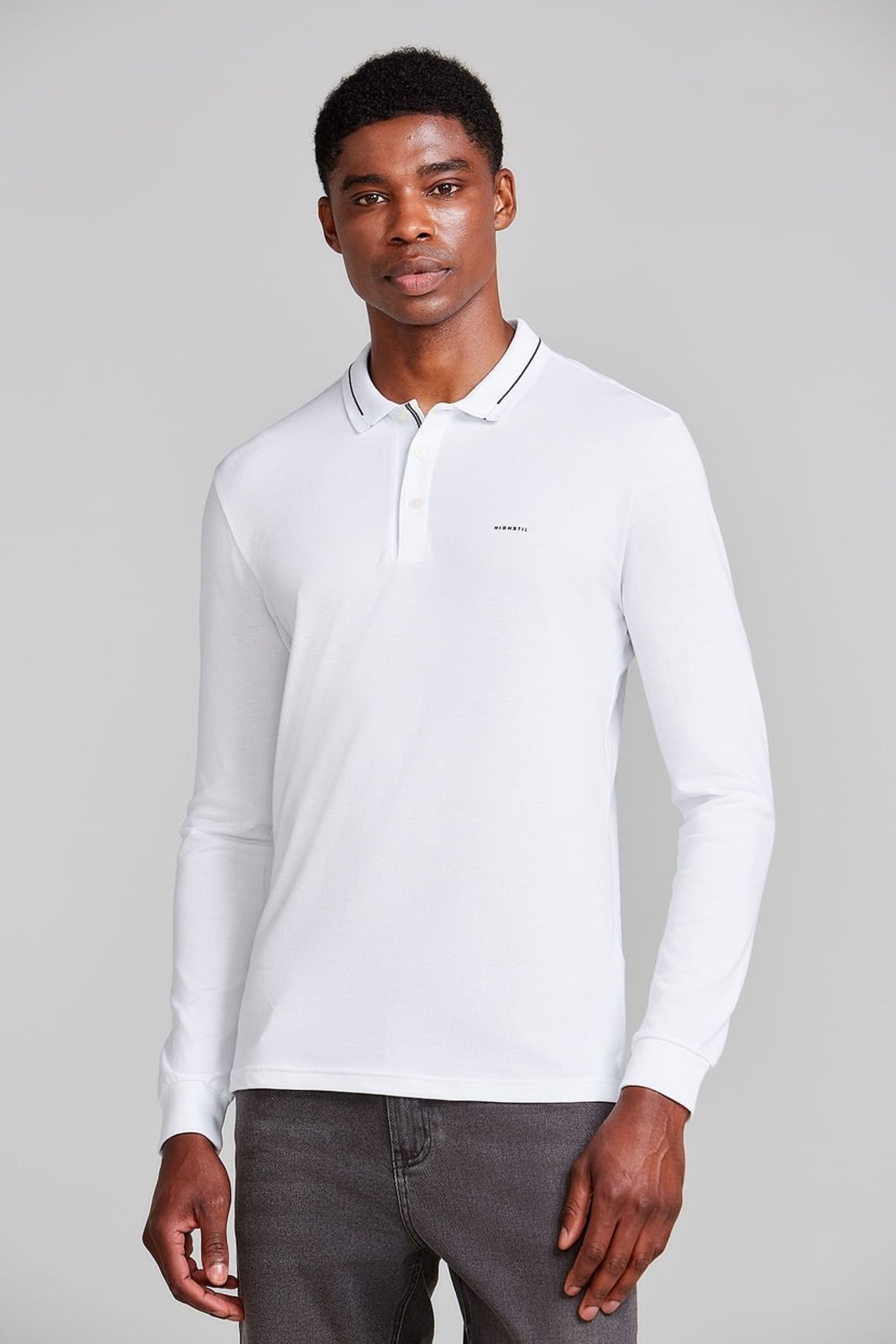 HIGHSTIL Camisa Polo Manga Longa Piquet Slim Fit - Branco