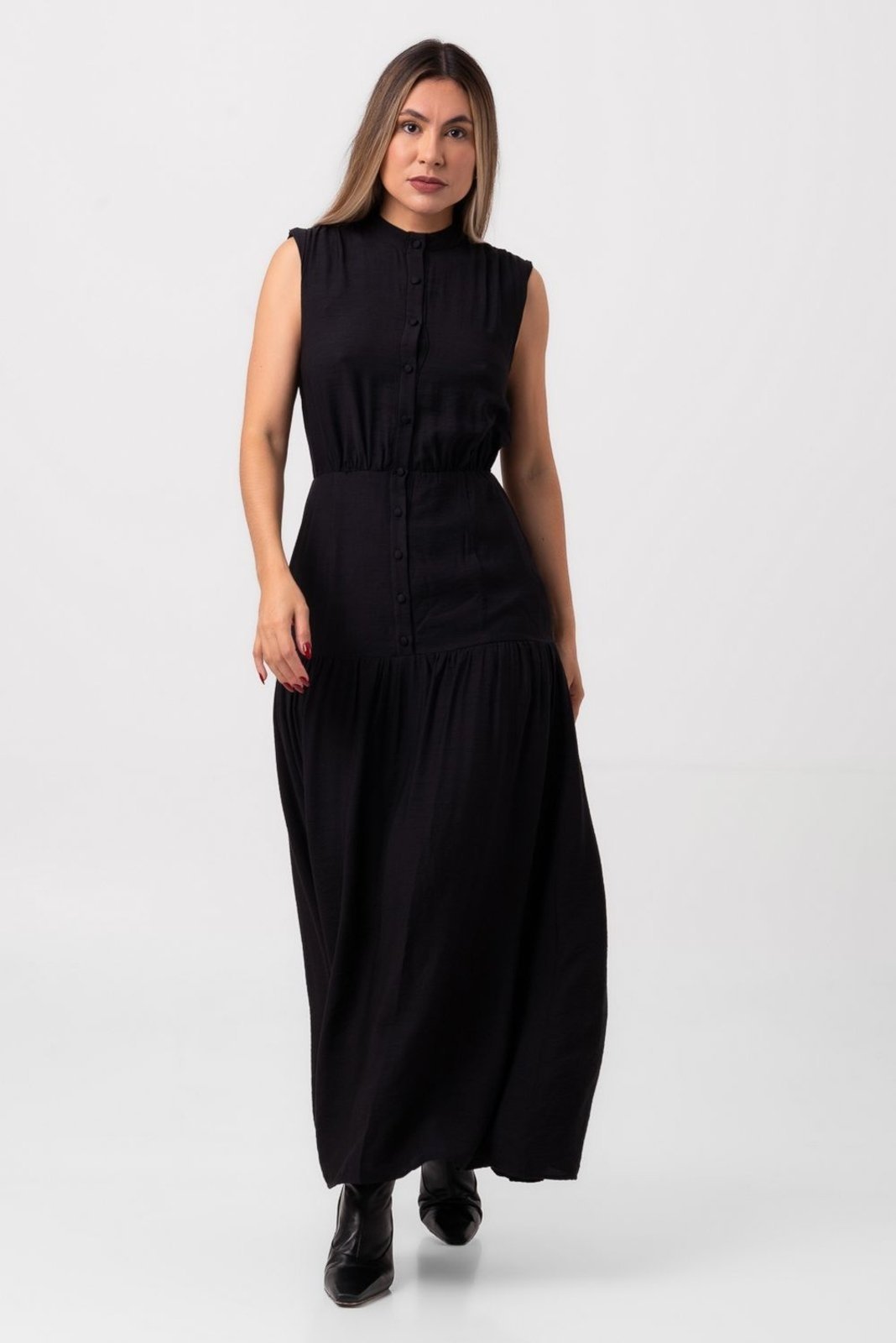 Vestido super midi vista botões preto labrava