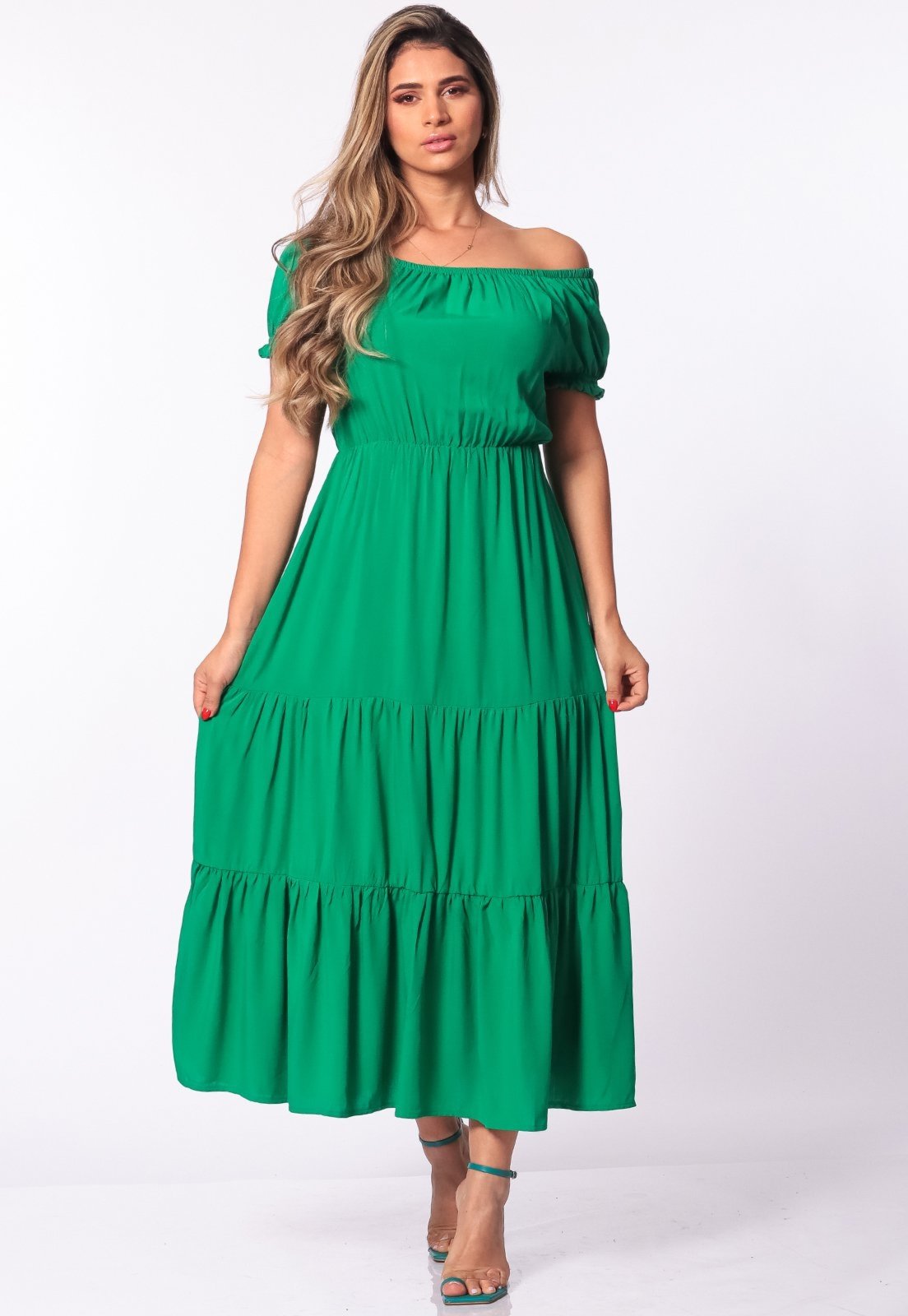Vestido Midi Ciganinha B’Bonnie Marisa Verde Bandeira