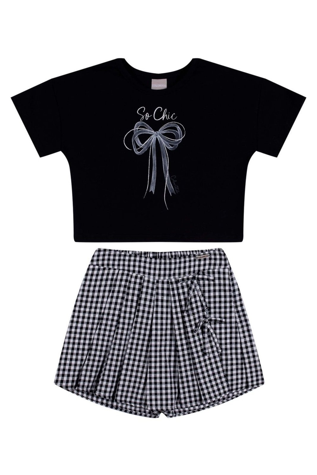 Infantil - Conjunto Menina Laço Xadrez Colorittá Preto