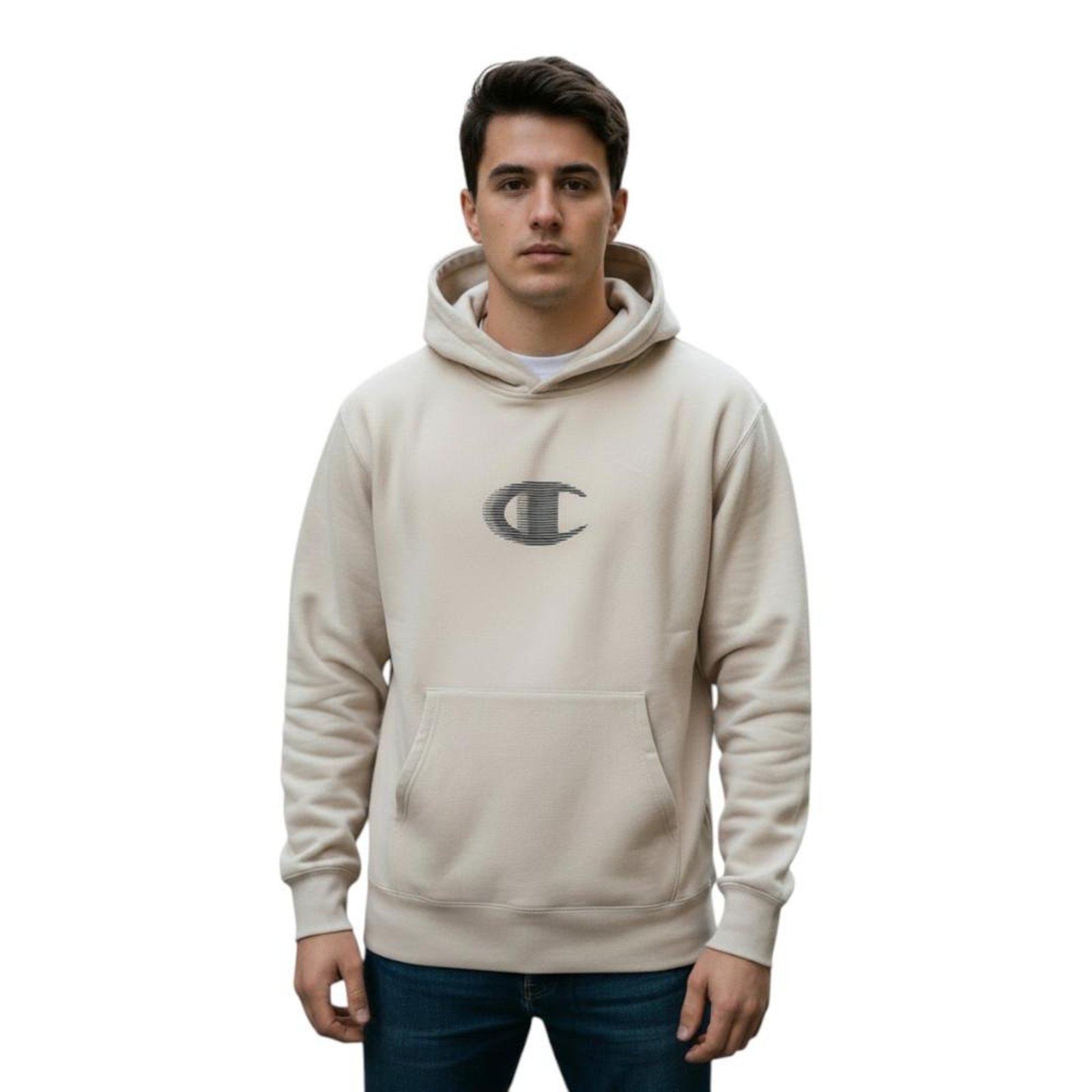 Moletom Champion Tech Hoodie Motion Logo Autumn Bege