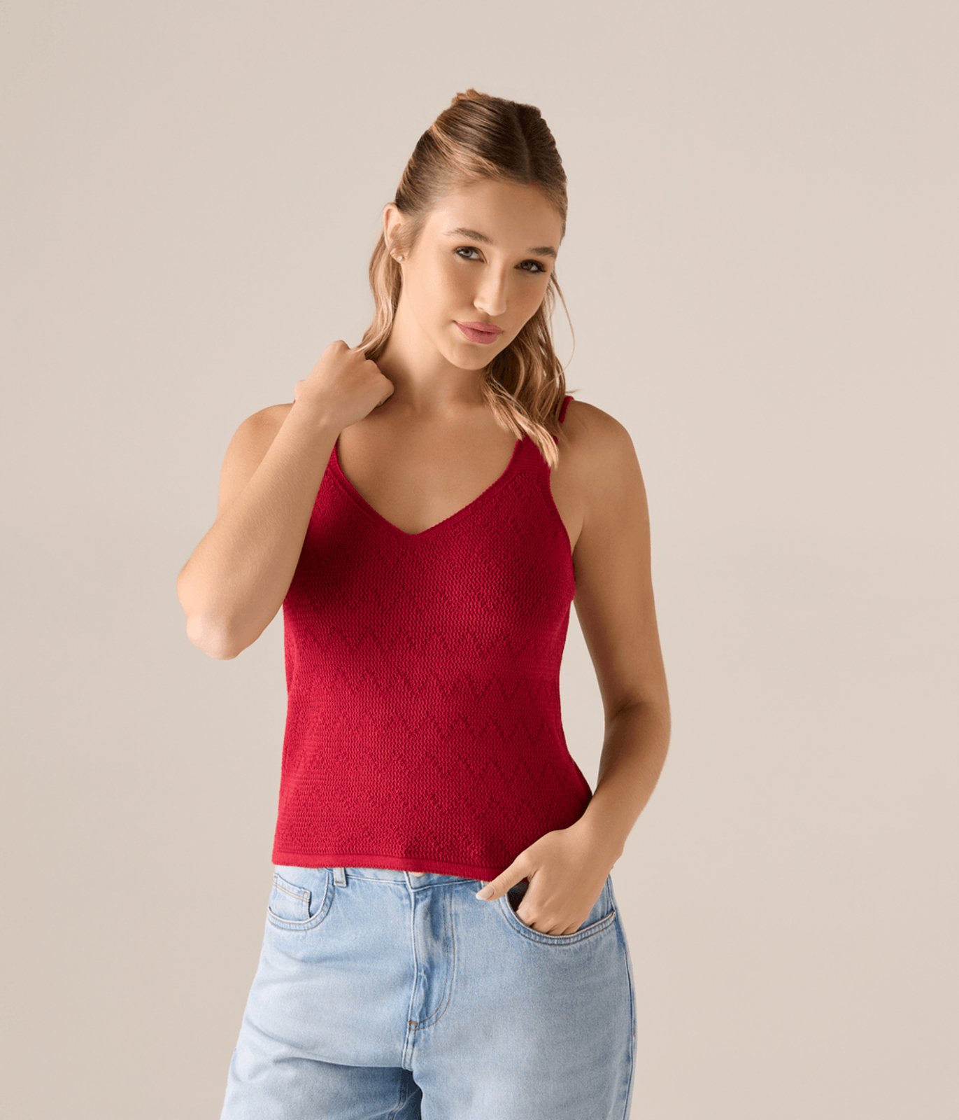 Blusa Makenji Tricot Rendada Feminina Vermelho