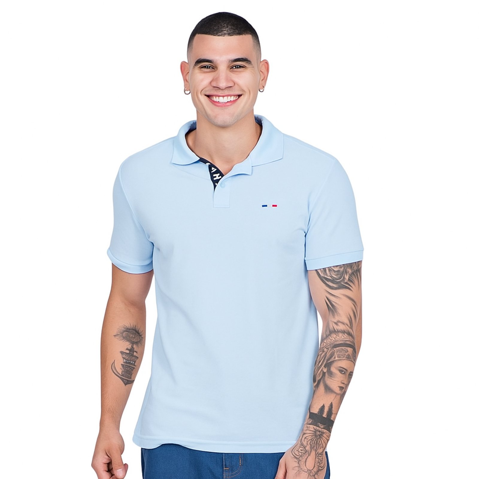 Camisa Polo Vih Triny Masculina Básica Industrie Bordado França Azul