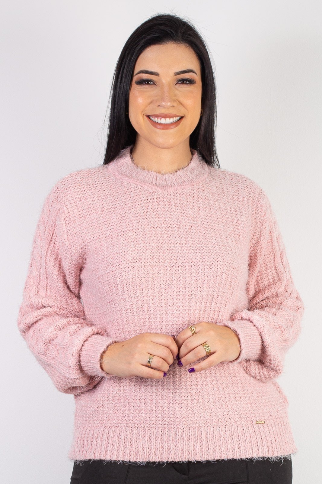 Blusa de malha feminina com tranças 60010 – Rosa