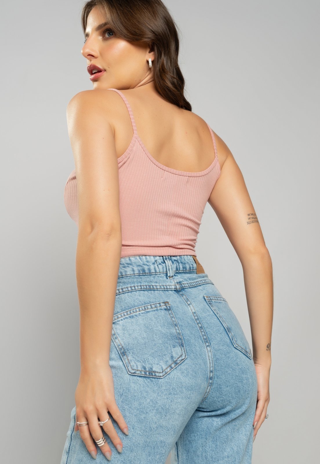 Vista 3 Cropped Salvatore Alça Fina Canelado Salvatore Fashion rosa Salvatore Fashion rosa