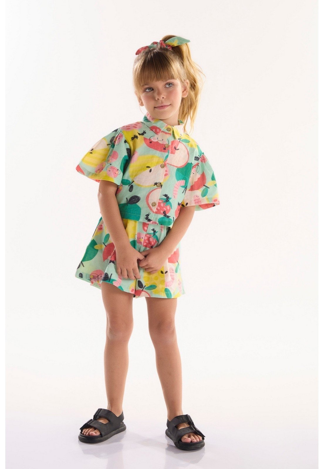Infantil - Conjunto para Menina com Camisa e Short Três e Já Verde