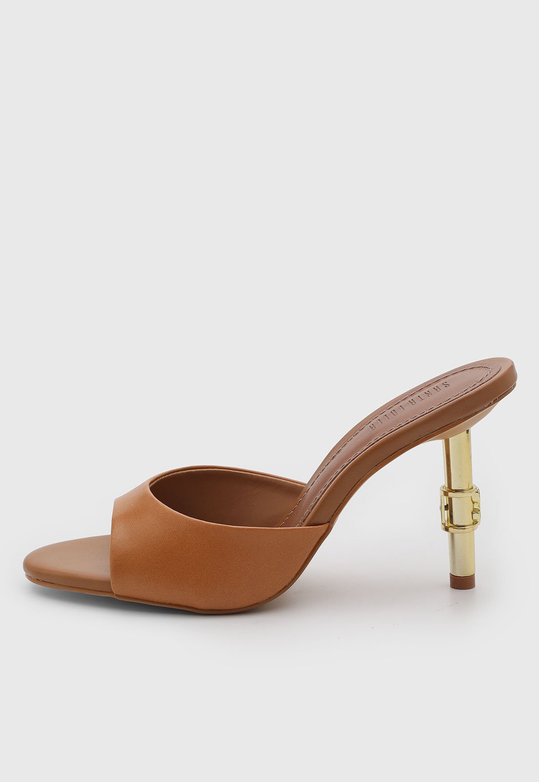 Sandália Feminina Santa Lolla Couro Salto Médio Dourado Marrom