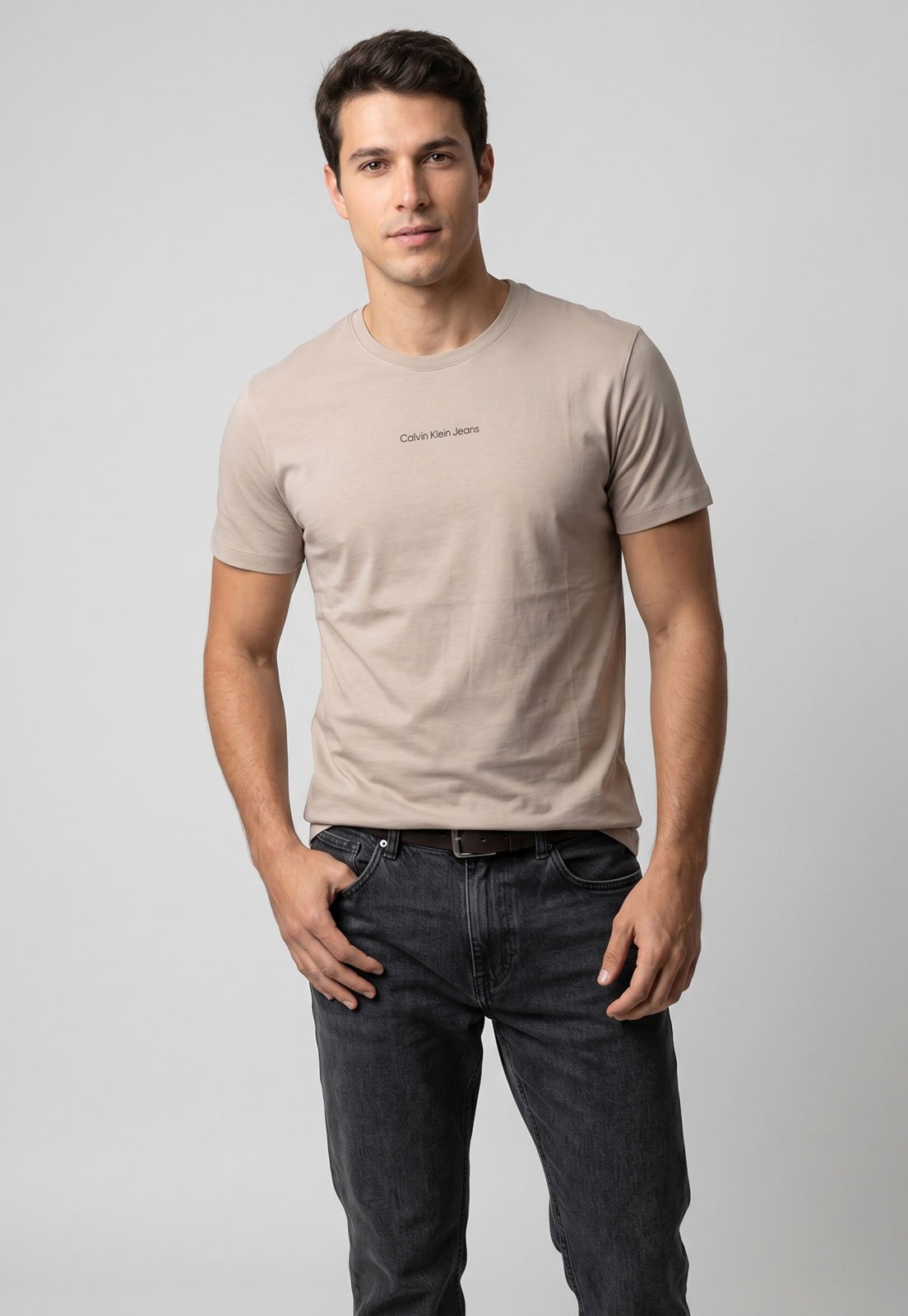 Camiseta Masculina Calvin Klein Jeans Logo Bege