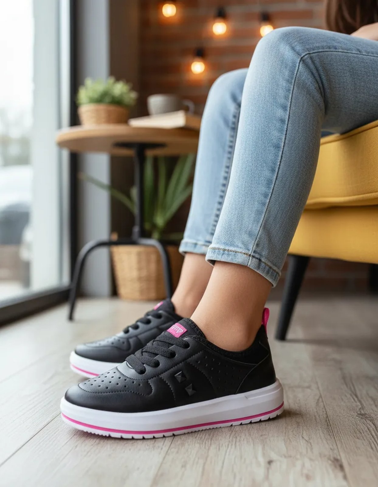 Infantil – Tênis Infantojuvenil Feminino Pé com Pé Vitz Star Pedraria Sintético Preto