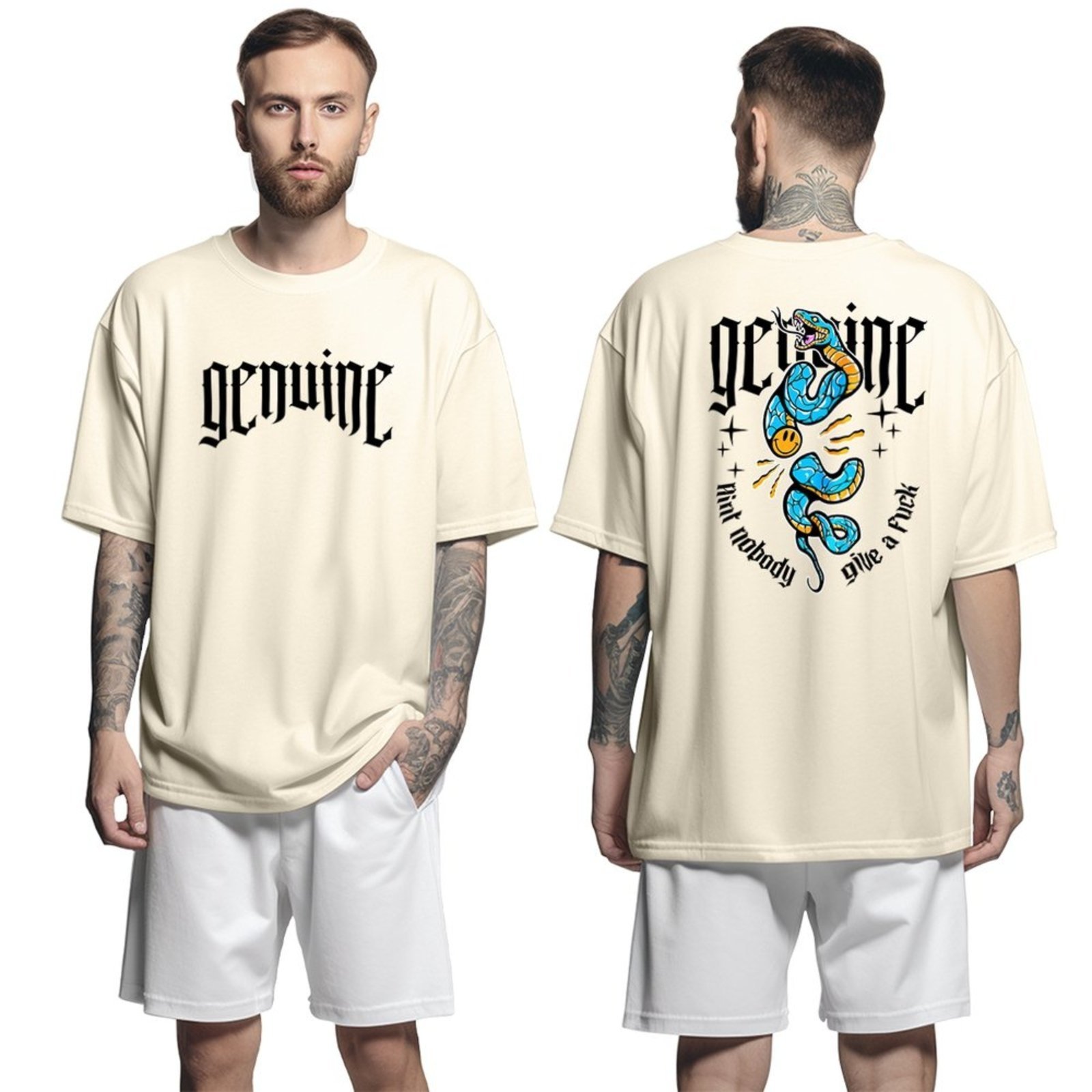 Camiseta Oversized Genuine Grit Masculina Streetwear 100% Algodão 30.1 Nobody Give a F*ck – Bege – P