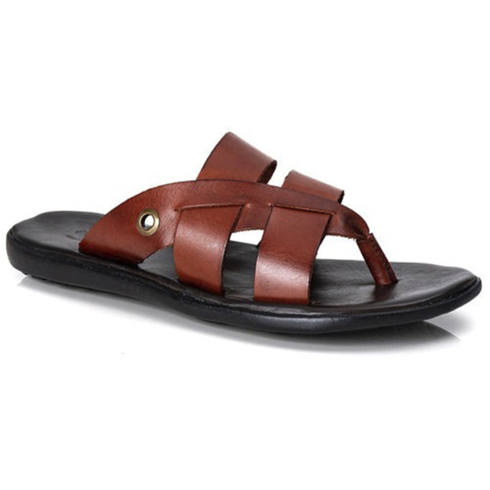 Chinelo Masculino de Dedo Em Couro Legitimo Fivelado Trançado Leve Macio Confortável