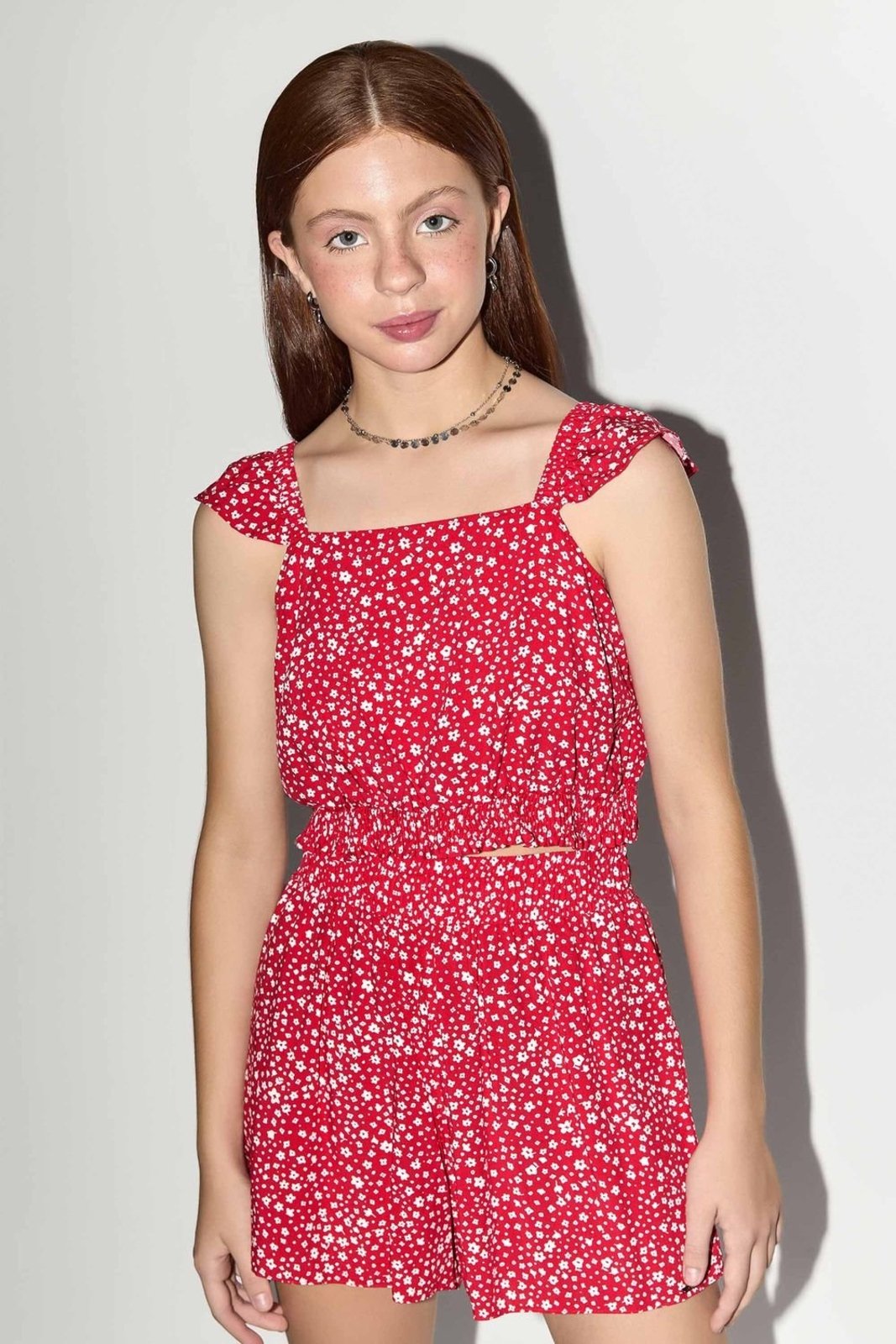 Infantil - Conjunto Juvenil Menina Floral Viscose Beats Vermelho