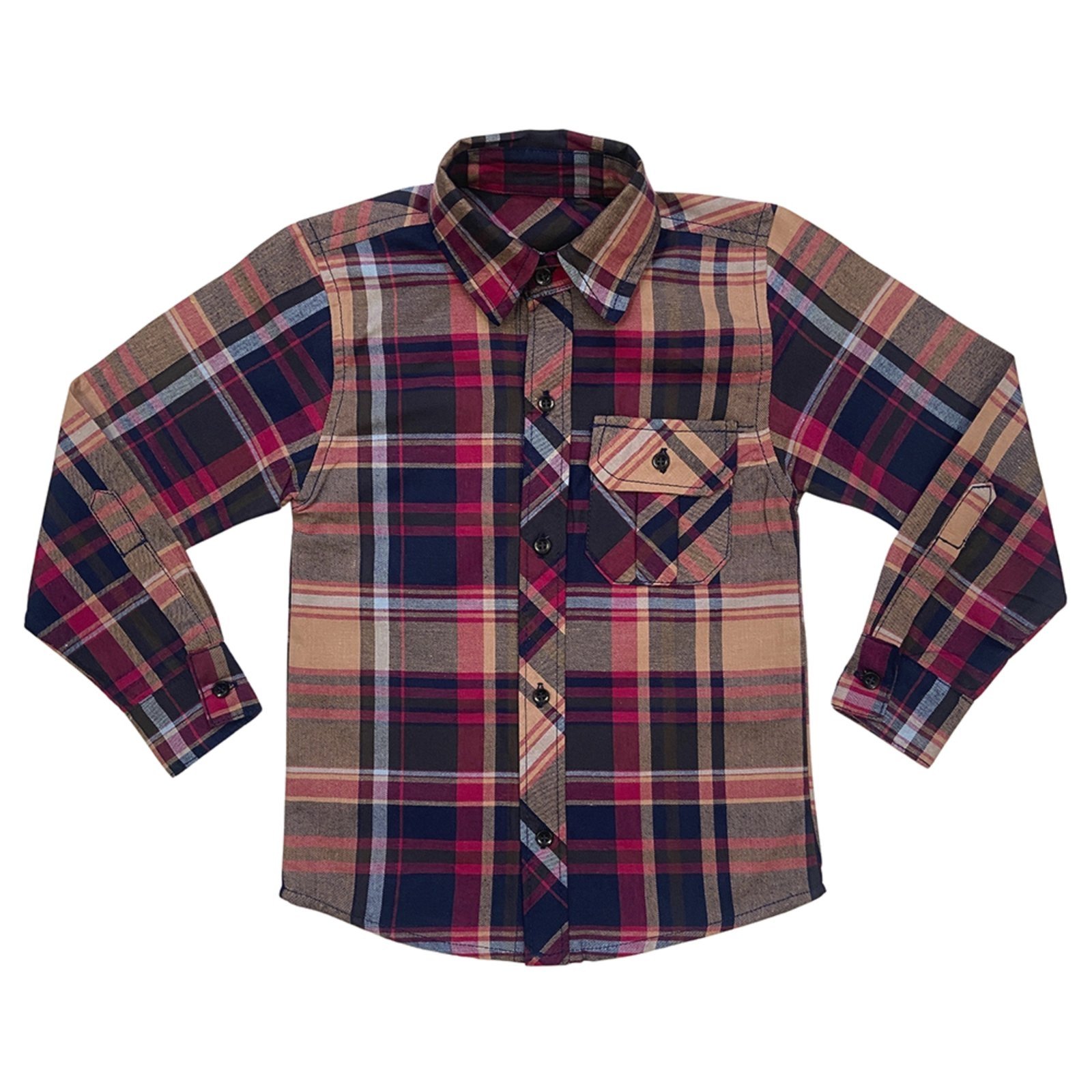 Infantil – Camisa Juvenil Look Jeans Manga Longa Xadrez Flanelado Vermelho