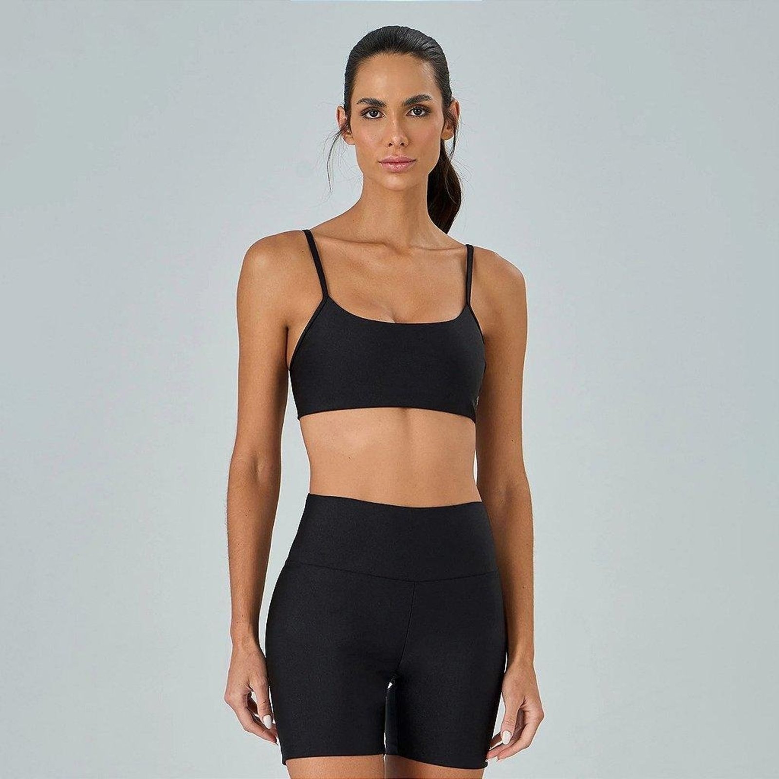 Top Alto Giro Shine Alças Finas OU26 Feminino Preto Preto