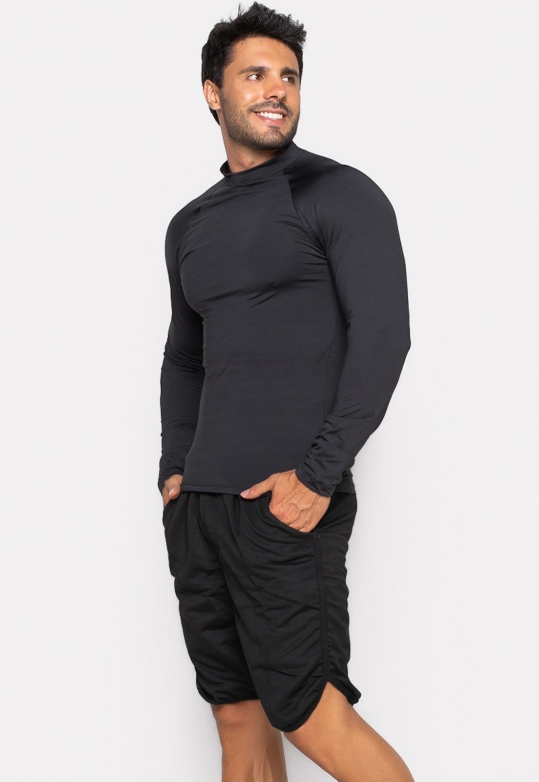 Camisa Térmica Mood Modas Masculina Manga Longa Segunda Pele Proteção Uv 037 Preto