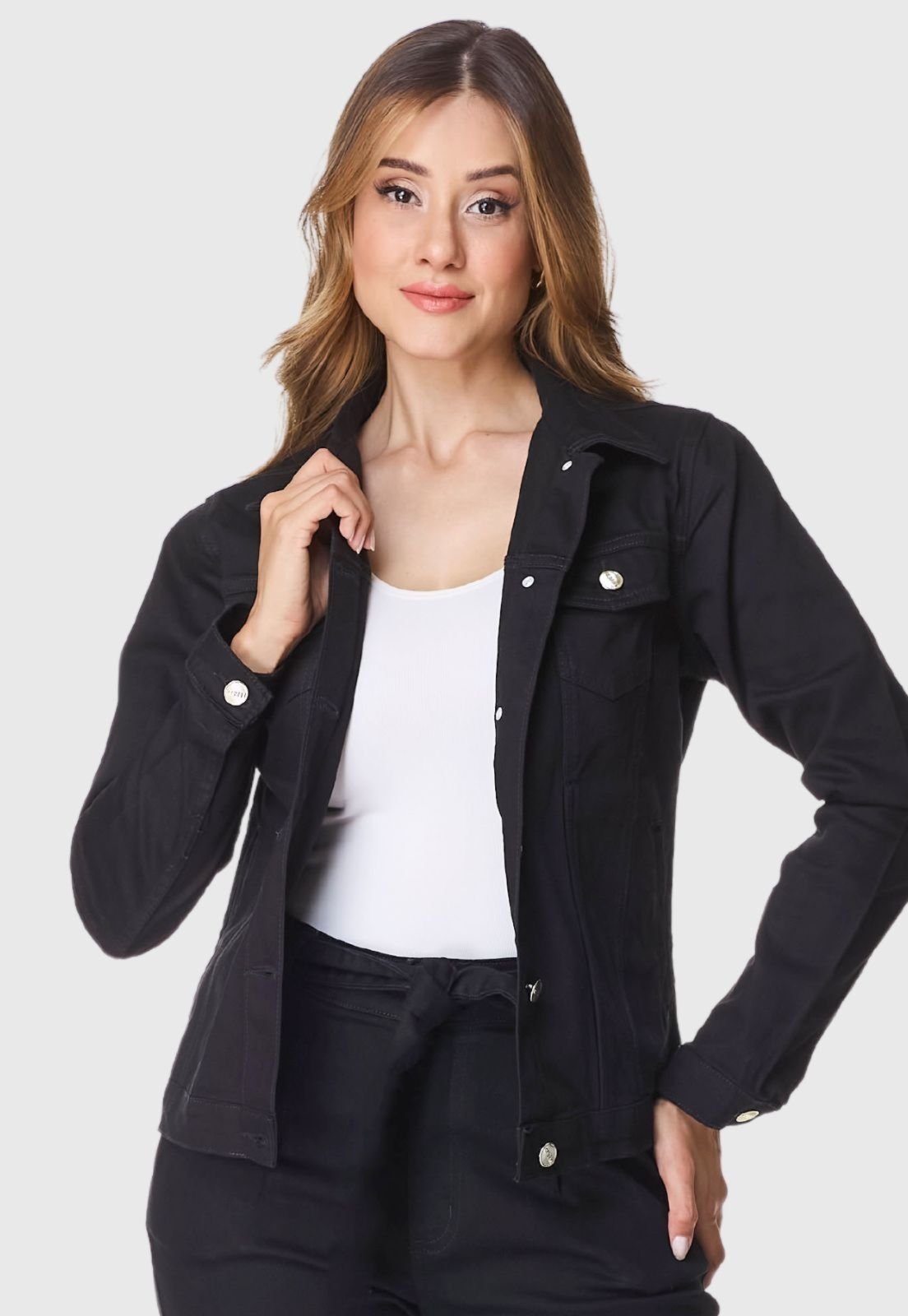 Jaqueta Jeans Feminina HNO Classic Amaciada Preta