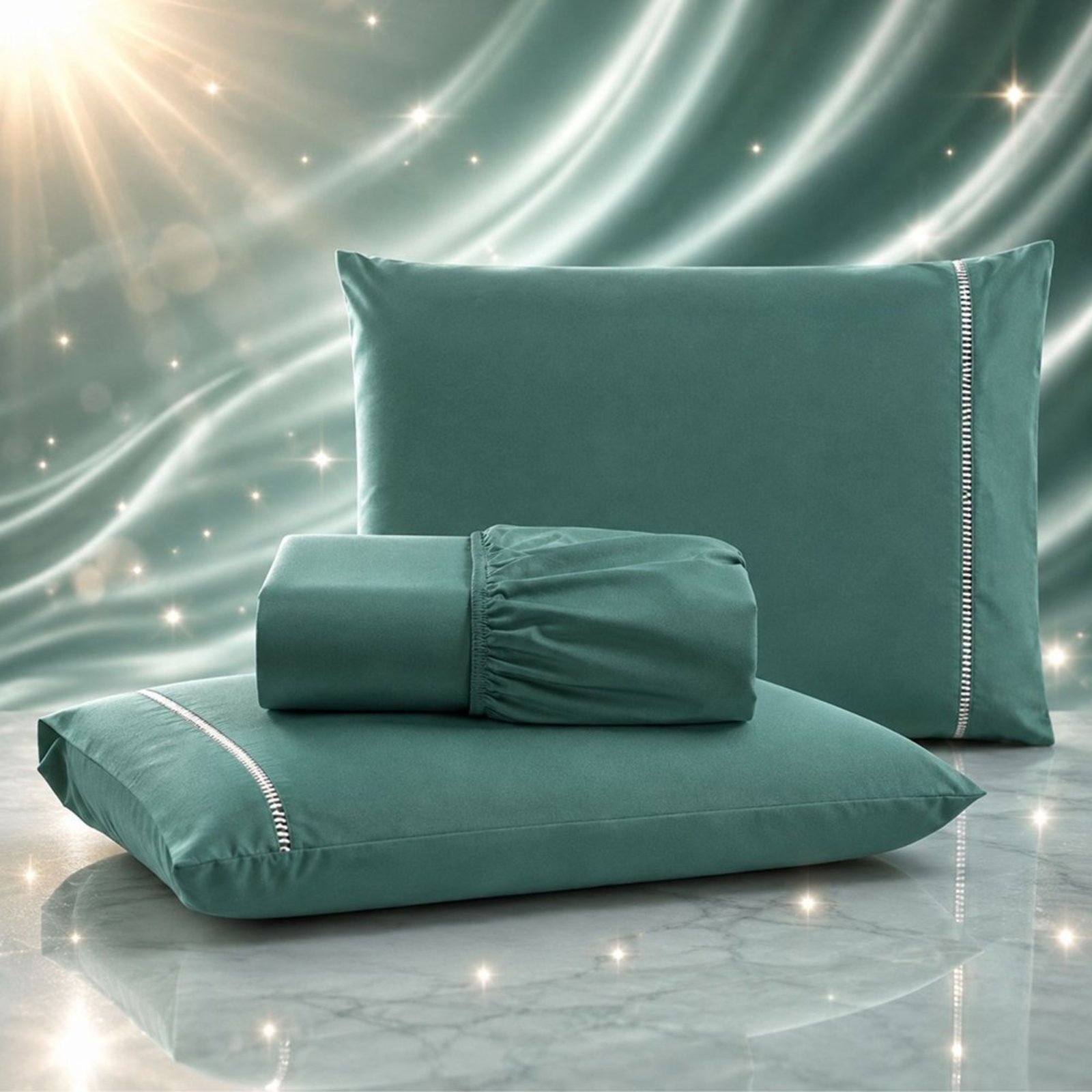 Jogo de Cama Lençol Quality Padrão Micropercal 600 fios Macio 3 Peças - Verde Musgo