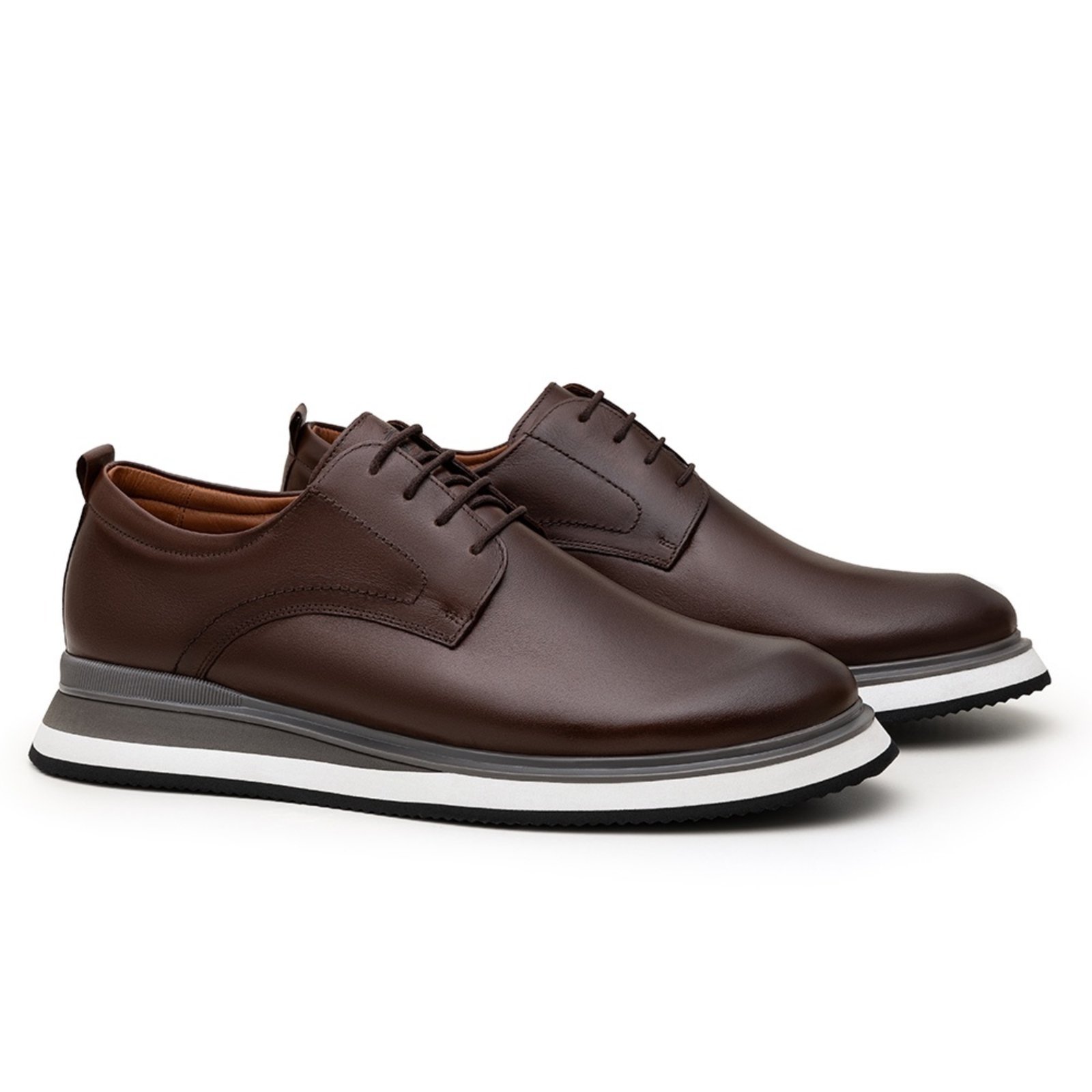 Vista 2 Sapato Oxford Sapatofran Masculino Couro Abisai Conforto Café marrom Sapatofran marrom